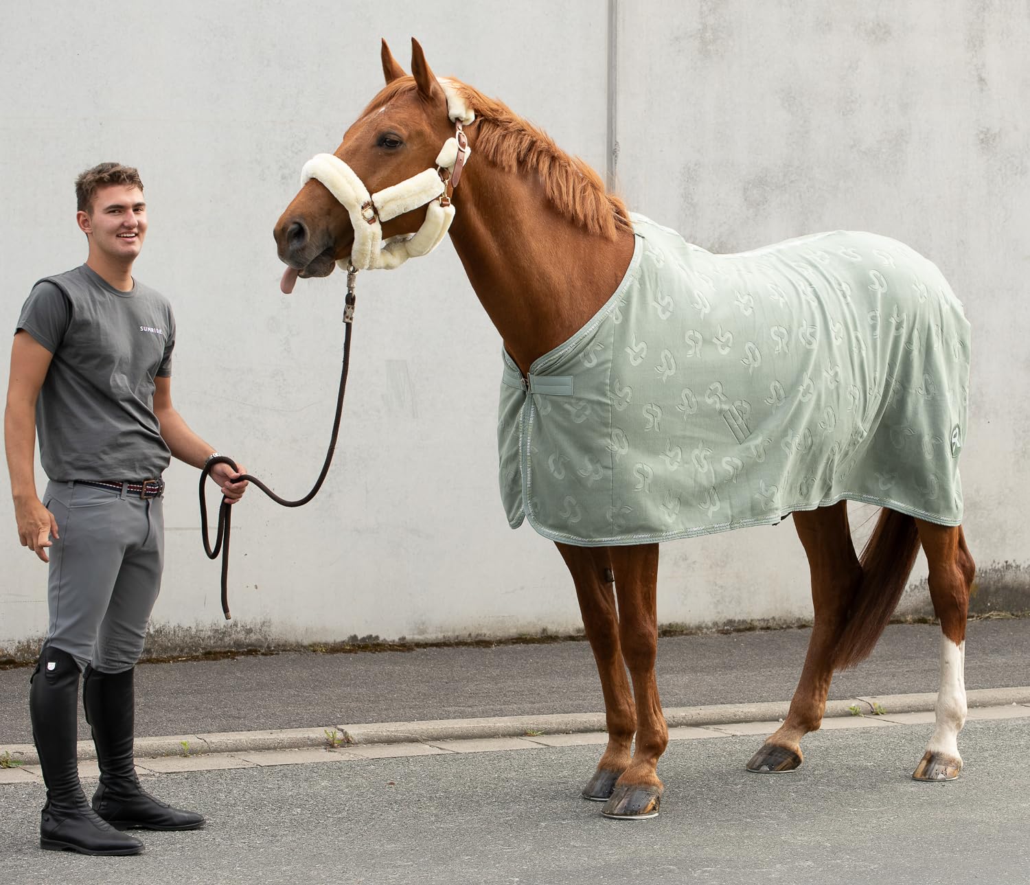 SUNRIDE Abschwitzdecke “Wellington” für Pferde aus weichem Fleece (280g/m²) - schnelltrocknend und leicht (165 cm, Olive)