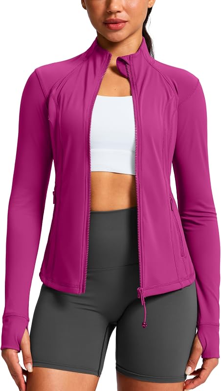 Women's Workout Jackets Extended Waist Length Slim Full Zip 4 Pockets Athletic Jacket Spring Running Yoga Clothes