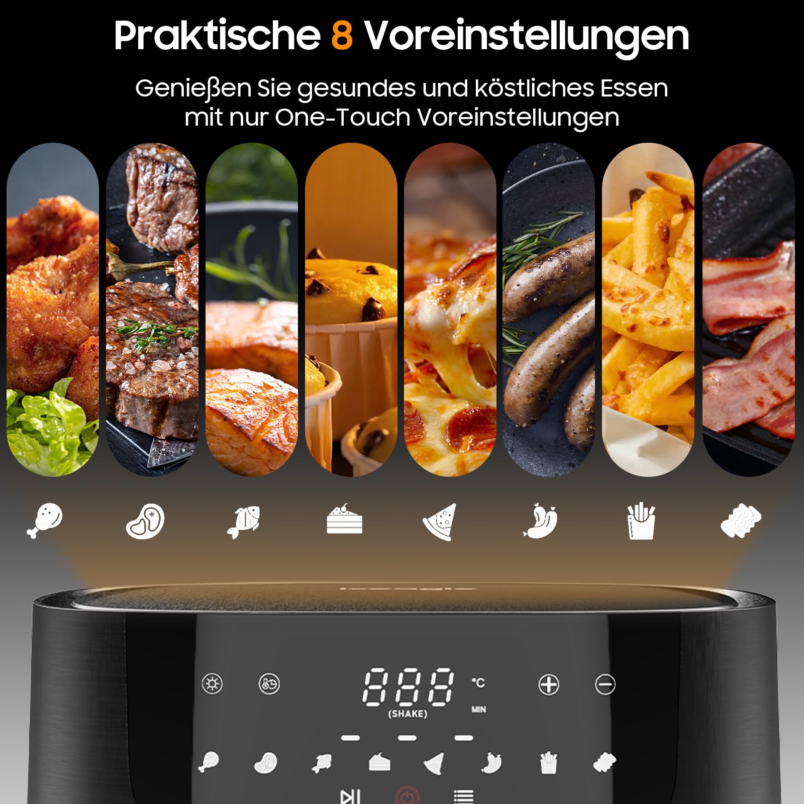 Iceagle Friggitrice ad Aria Calda 9L - Premio Airfryer XXL con 8 programmi | Friggitrice Senza Olio con Touch Screen, 1800W, Modalità Shake, Timer, Finestra Visibile, Ricettario