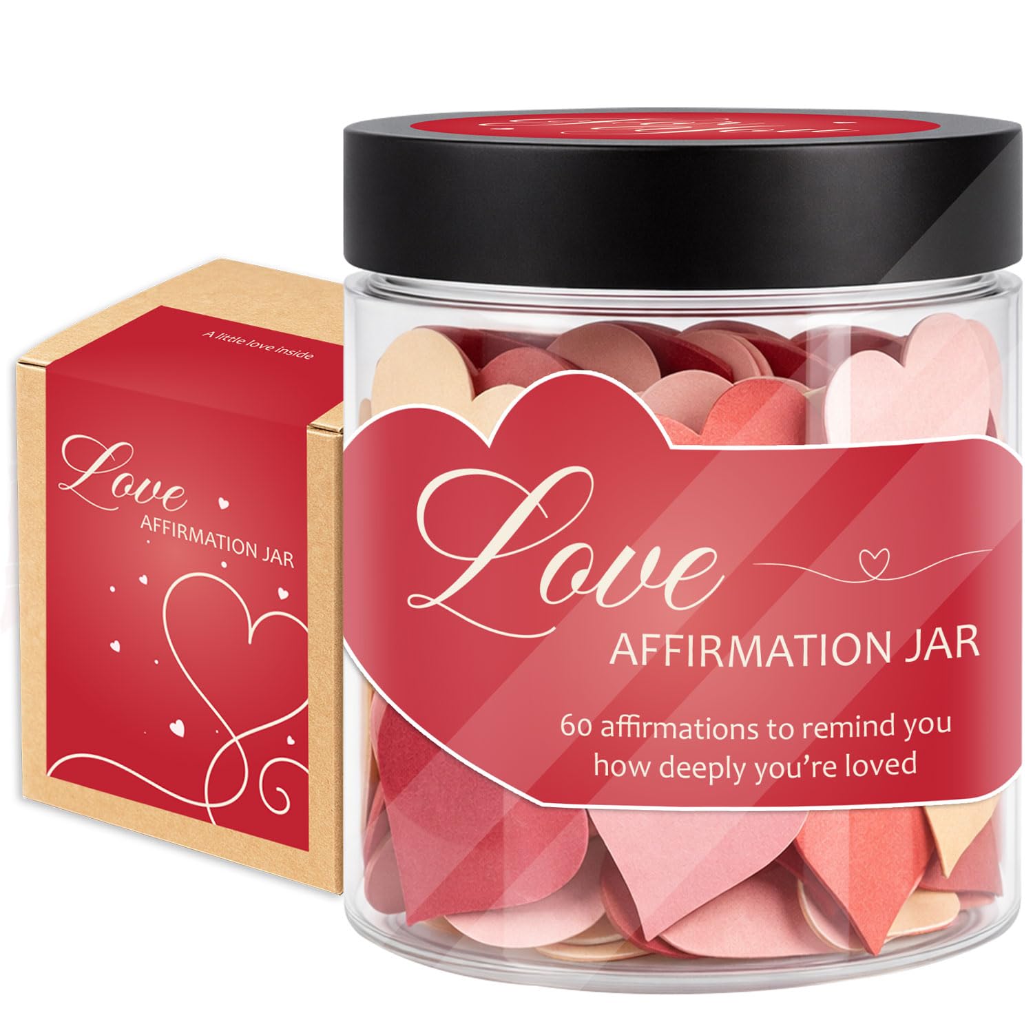 Love Affirmation Jar, Valentines Day Gift for Her or Him, 60 Heartfelt Love Notes, Romantic Gift for Wife, Husband, Girlfriend, Boyfriend, Valentines Day Gift