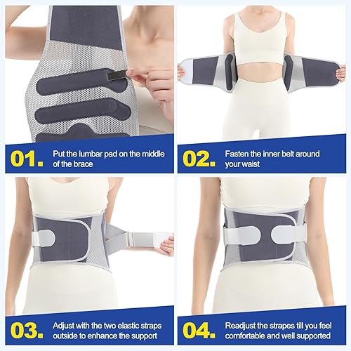 Miniatura 5 de Soporte de espalda baja con 6 refuerzos para hombres y mujeres, compresión envolvente de 360, soporte lumbar ajustable para aliviar el dolor,