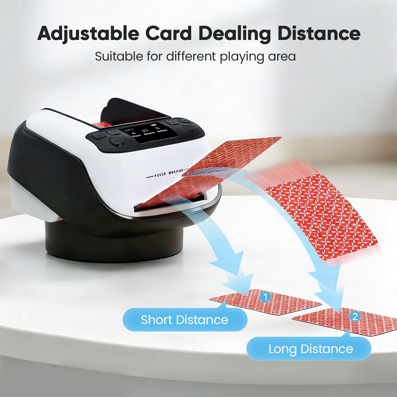 Repartidor Automático de Cartas con 4 Mandos a Distancia, Repartidor de Carta Giro 360° para 1–8 Jugadores, 1–4 Barajas, Recargable y Silencioso para Poker, Blackjack, Texas Holdem, UNO