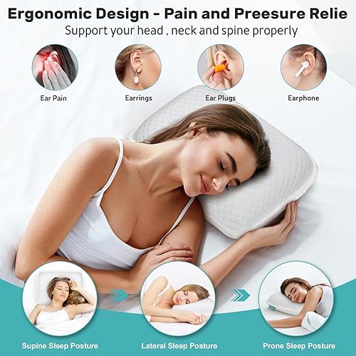 Miniatura 2 de TONTONE Almohada para perforación de oreja con agujeros para dolor de oído CNH para dormir de lado, almohada ajustable de espuma viscoelástica para