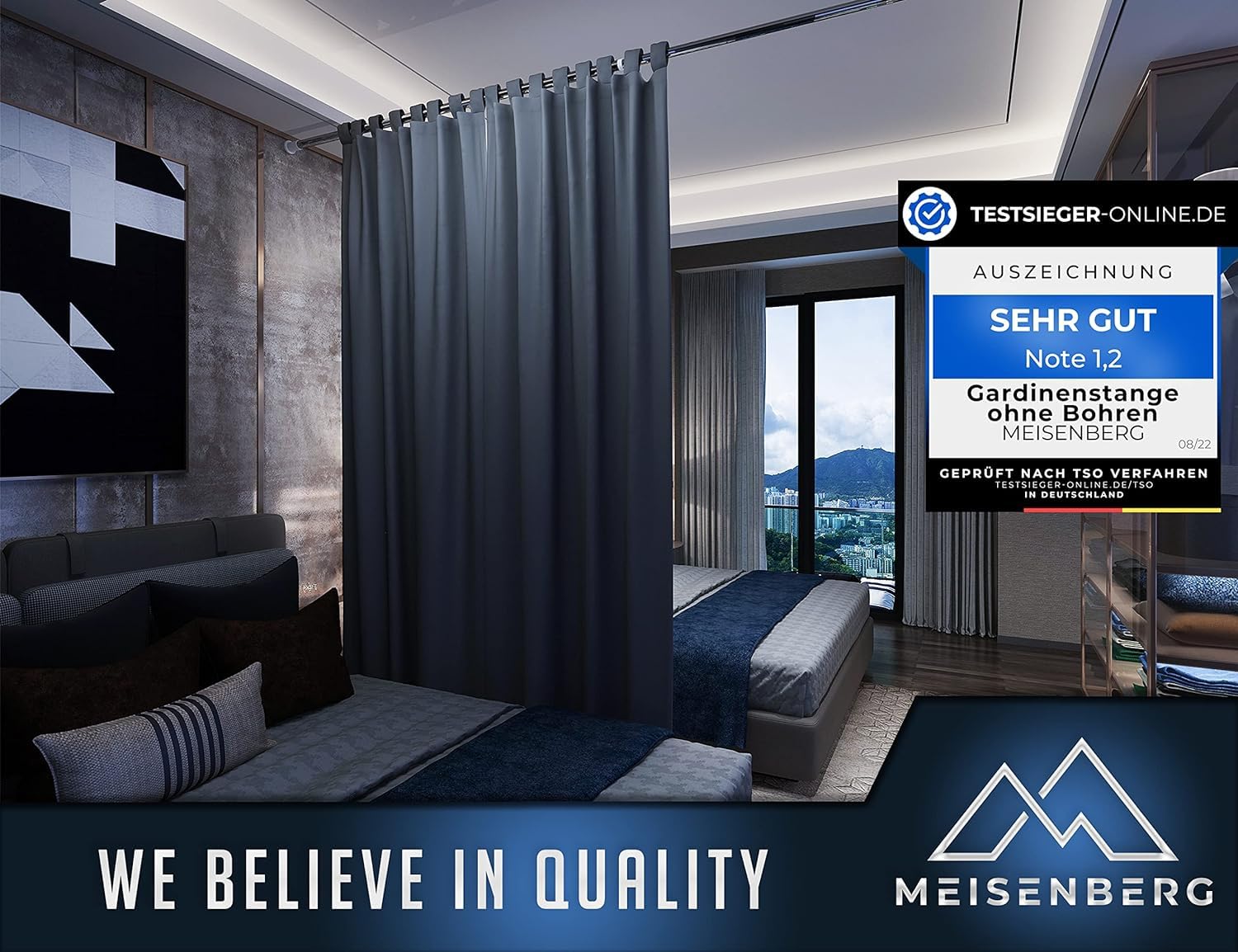 MEISENBERG Bastone Estensibile a Pressione 260-310, Argento, Ø 25 mm, Asta Tenda Doccia per Tendaggi, Bagni e Balcone