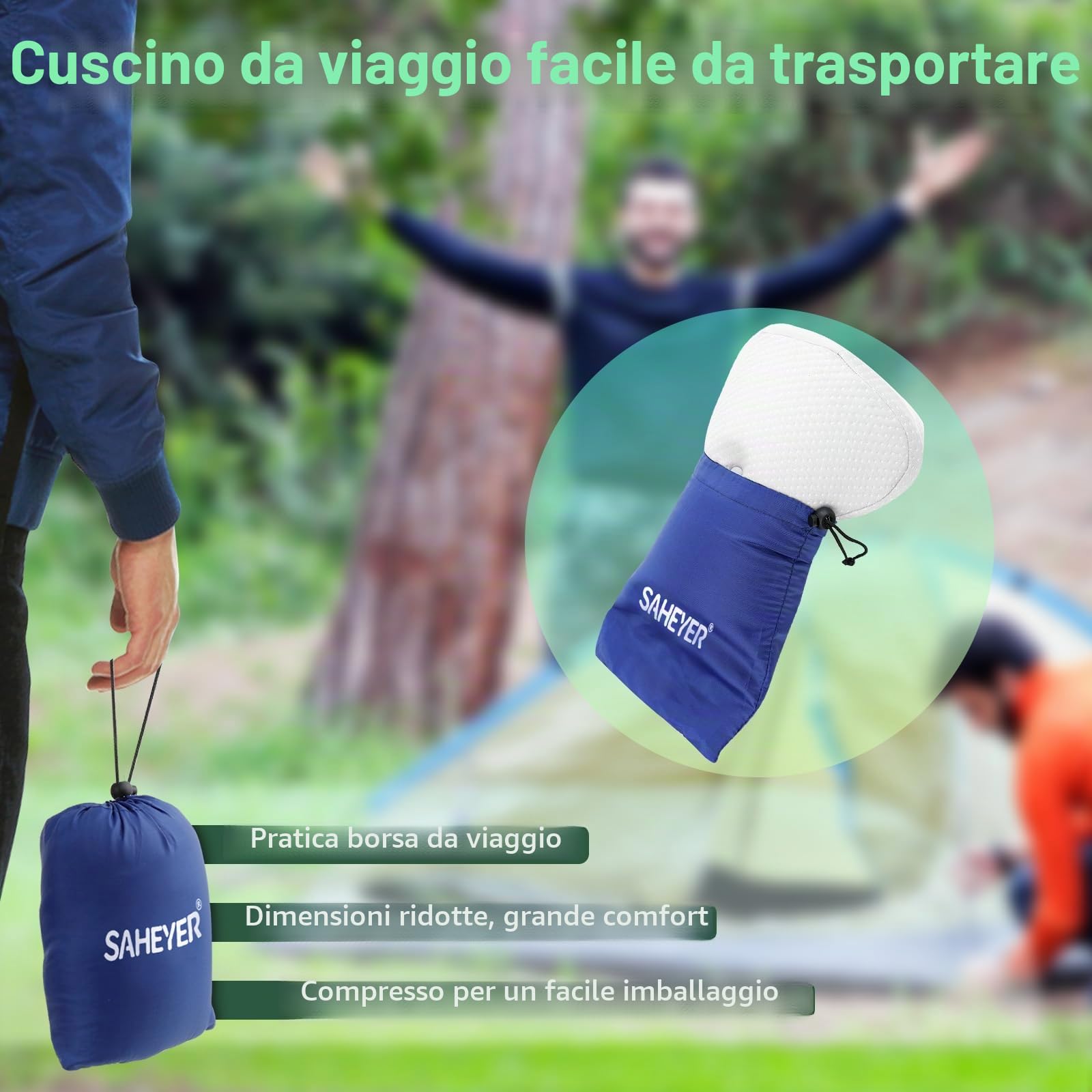SAHEYER Cuscino da campeggio in memory foam, Piccolo Cuscino da viaggio, Cuscino Cervicale Ergonomico e ortopedico per Escursionismo, Aereo, Viaggi su Strada (bianco)