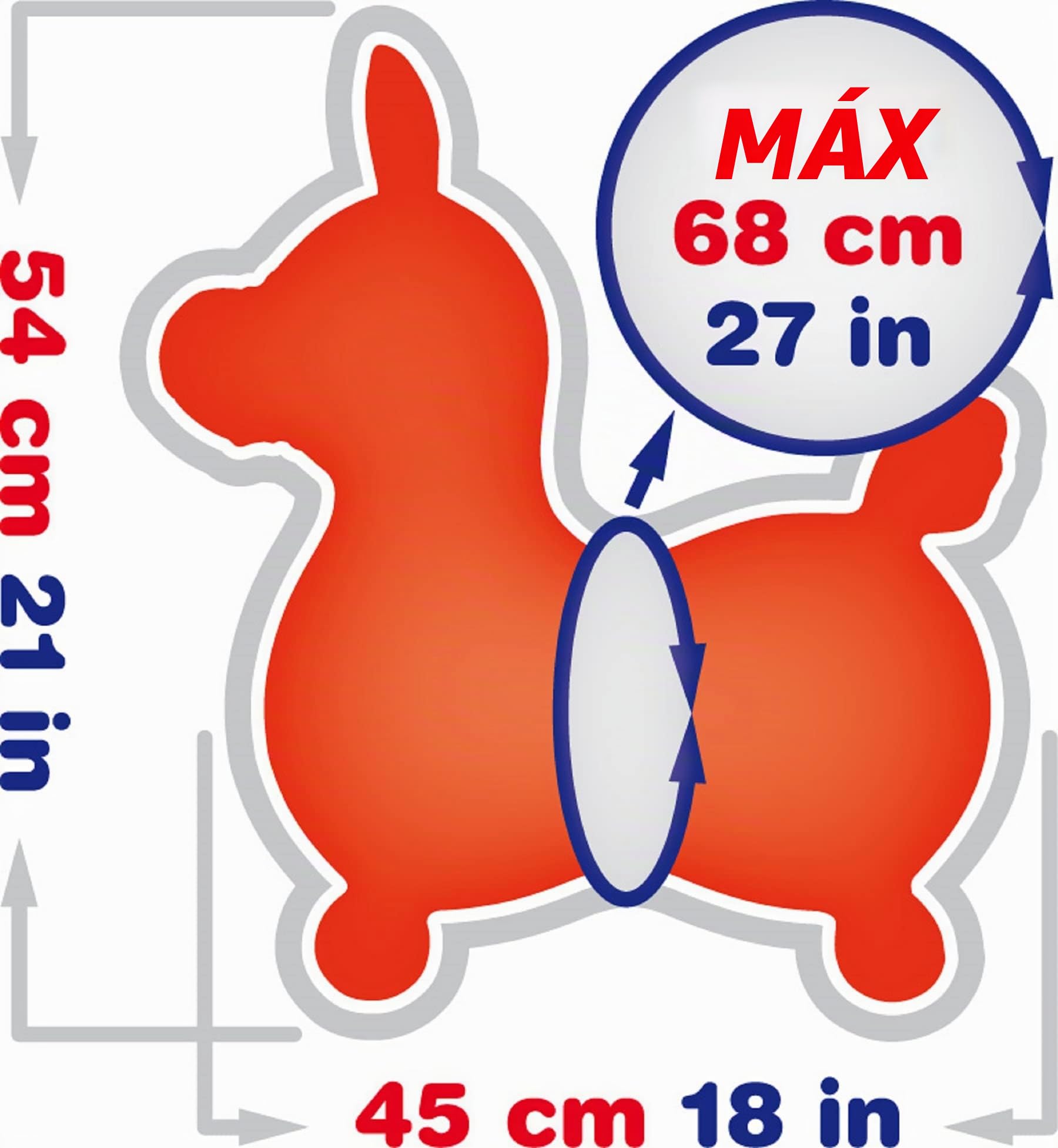 Gymnic Rody Rojo, Caballito Inflable para Saltar para niños 3+, Juego psicomotor para el Equilibrio y la coordinación, Compatible con Bases mecedoras o con Ruedas, Made in Italy