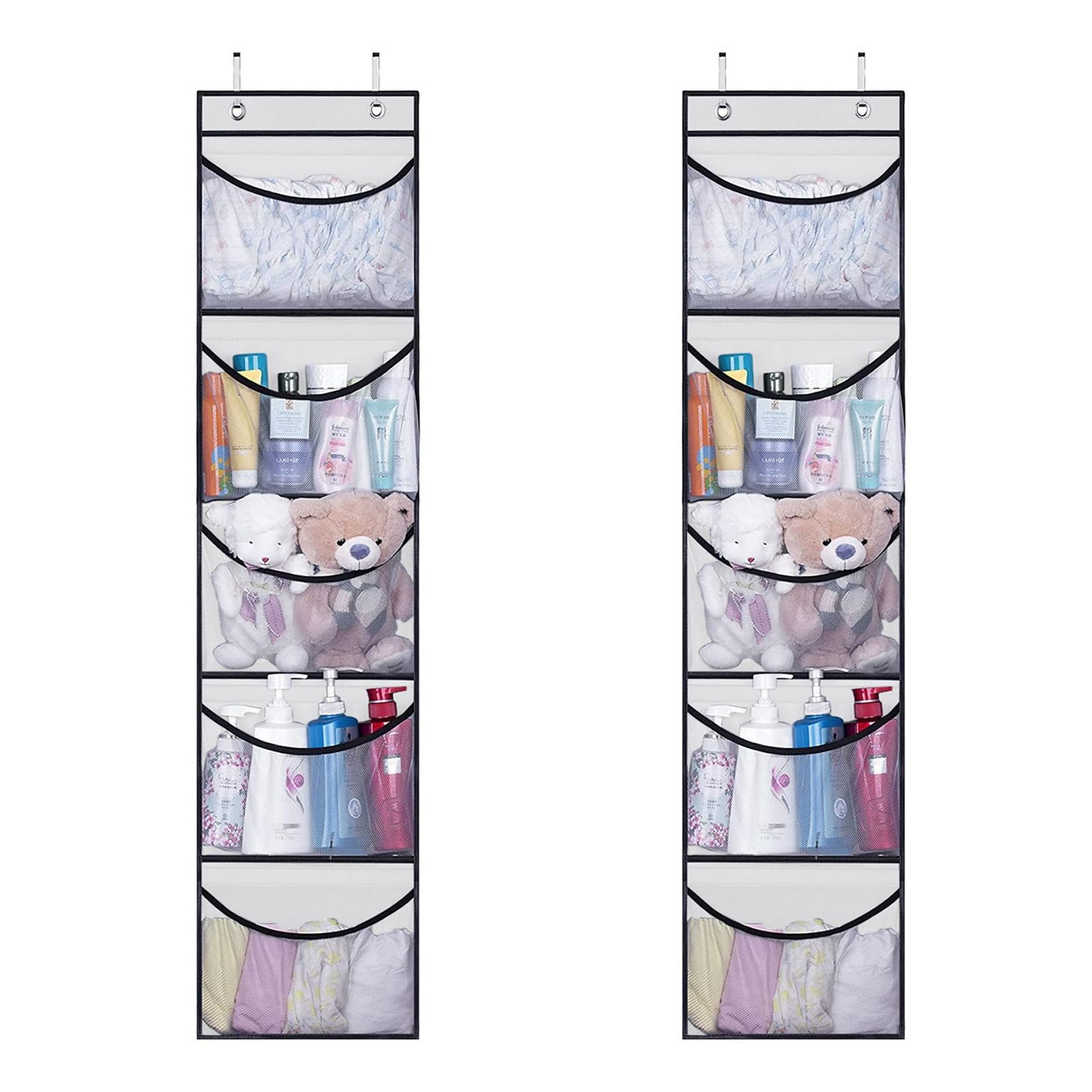 Over The Door Hanging Organizer with 5 Mesh Pockets, Large Capacity Hanging Storage Organizer Back of Door Storage or Bedroom Bathroom, 2 Pack