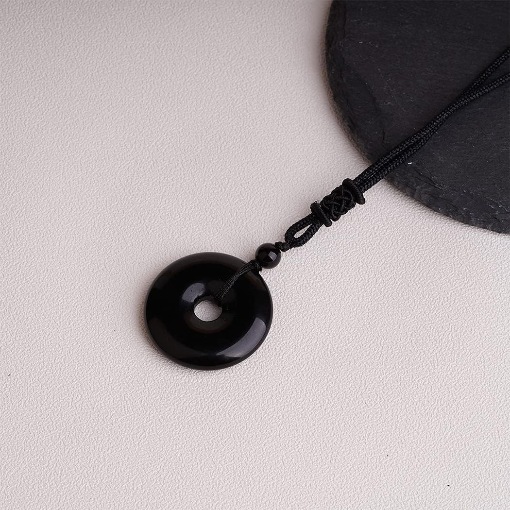 ASGIFT Lucky Coin Crystal Necklace 30mm Round Donut Natural Quartz Protection Pendant with Adjustable Rope Reiki Healing Crystal Stone Spiritual Necklaces for Men Women - Image 2