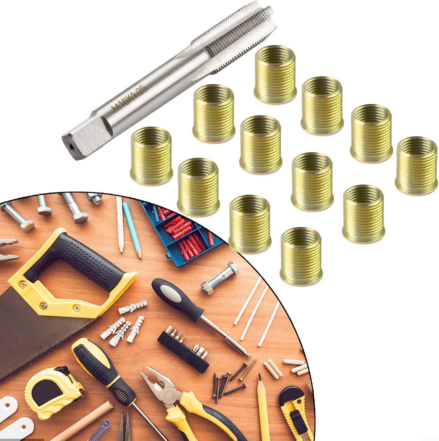Stainless Steel Thread Inserts and High Steel Tap Professional Repair Kit for Restoring Cylinder Head Threads on or Diesel Engines