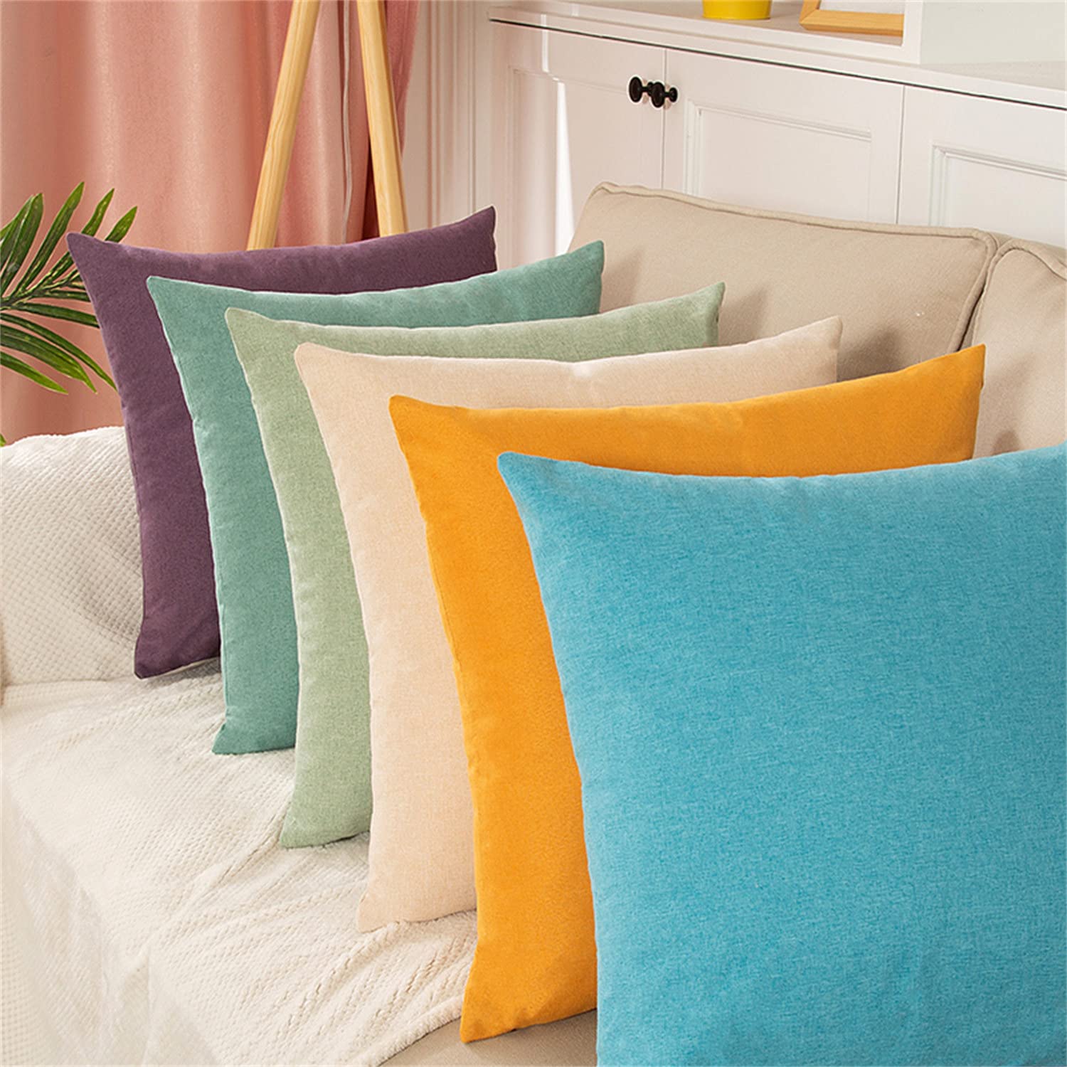 Federe Cuscini Decorativi Cotone e Lino Copricuscini Morbido Resistente Copricuscino, per Divano Letto, (Viola Chiaro,40 * 60cm(Set di 6))