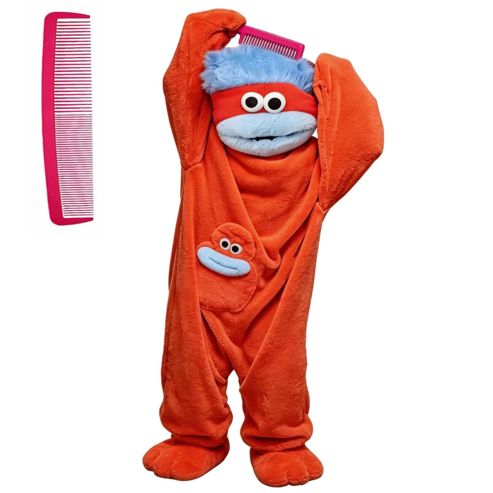 Funny Monster Onesie Silly Big Mouth Onesie Halloween Costumes Soft Cozy Fancy Dress Outfit Hooded One-Piece Pajamas Long Sleeves Loungewear for Adults (02-4-Orange, M)