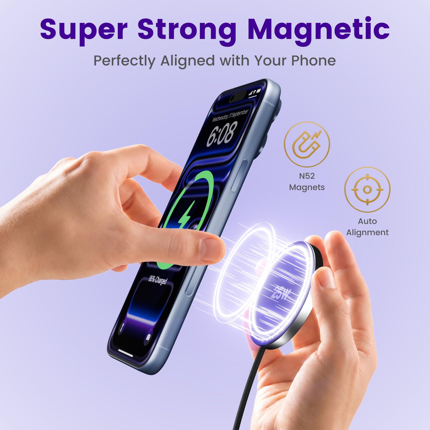 Caricabatterie wireless magnetico da 25 W: pad di ricarica rapida per iPhone 17 16 15 14 13 12 Pro Max, Samsung Galaxy S26 S25, Google Pixel 10, AirPods-Slim portatile per comodino da viaggio ufficio