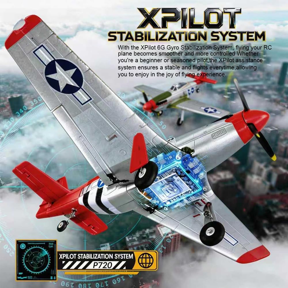 5-Kanal RC-Flugzeug 3D/6G P51D Mustang Ferngesteuerte Flugzeug für Erwachsene und Anfänger, 2,4-GHz Brushless-Motor, Starrflügel-Kunstflug Flugzeug mit Ersatzpropellern und Akku