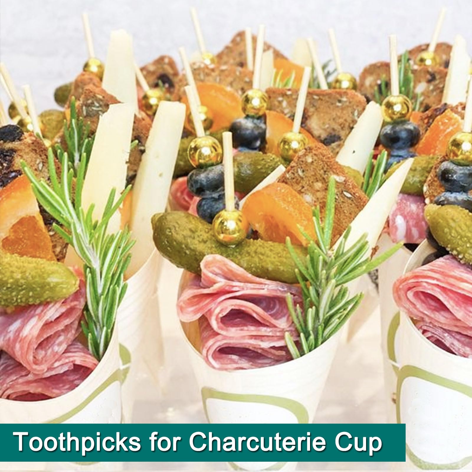 Bamboo Cocktail Picks & Appetizer Skewers - 360 Pcs, 4 Lengths (3.4" To 5.4"), Gold Pearl Tips For Charcuterie - View #4