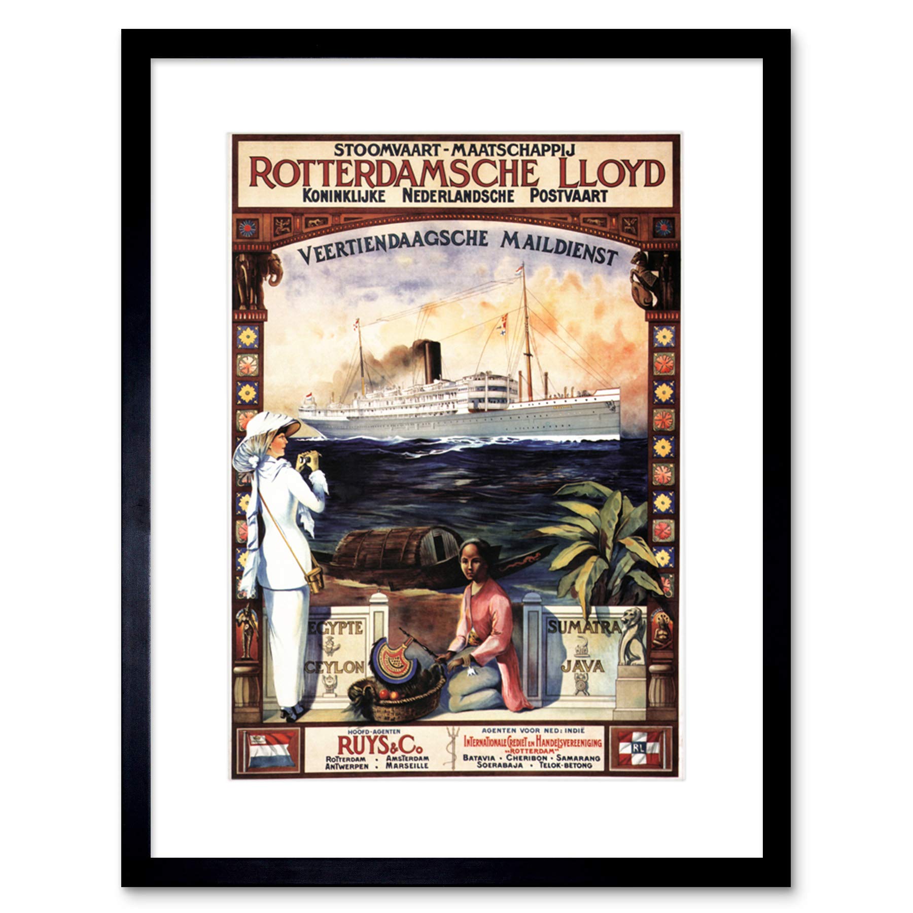 Wee Blue Coo Ad Dutch Royal Mail Ship Egypt Netherlands Rotterdam Framed Wall Art Print