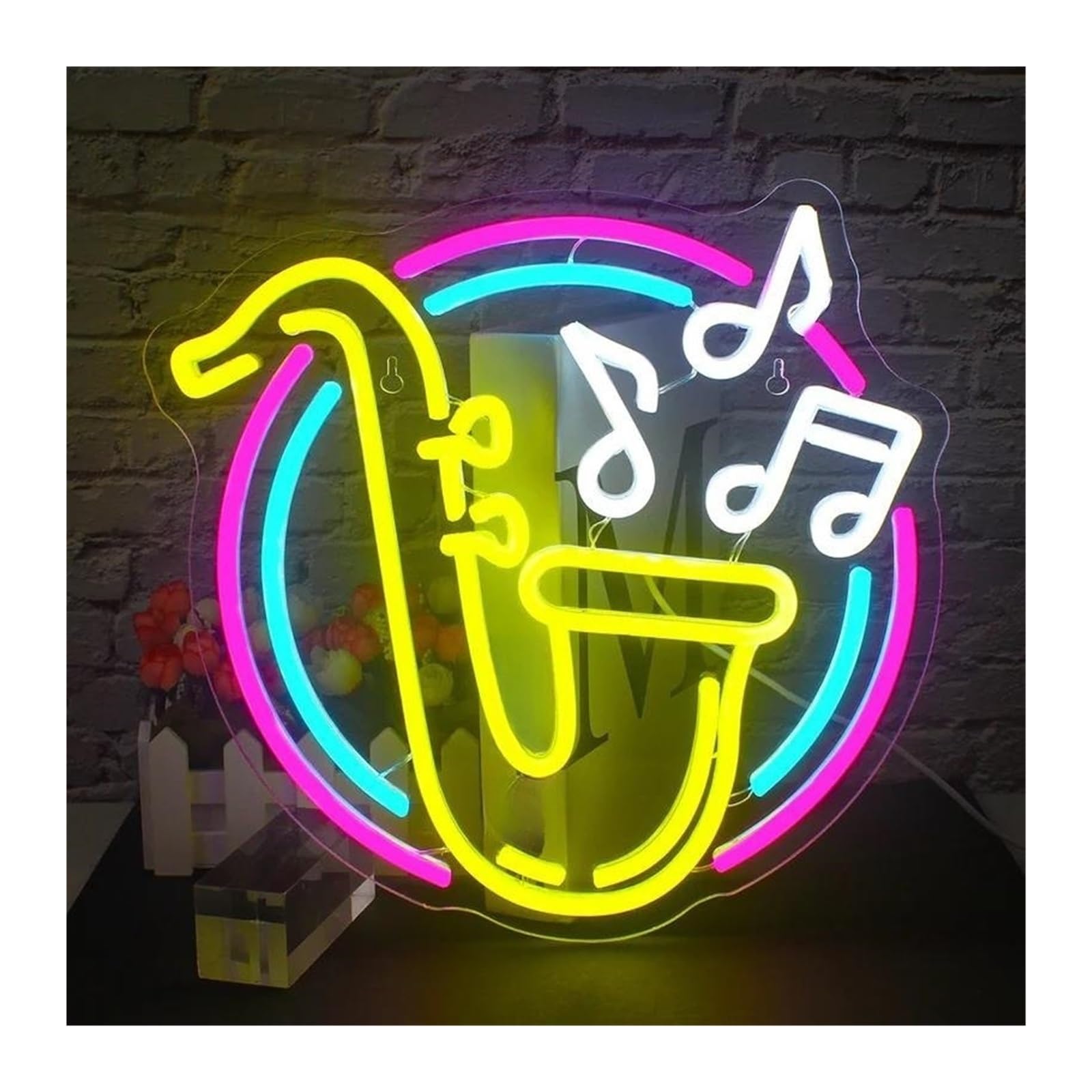 Wiszące neony artystyczne Jazz Saksofon Neon Znak Muzyka Dekoracja Ścienna Znaki Sztuki Dekoracja Pokoju Studio Bar Klub Impreza(31x32cm)