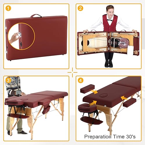 Miniatura 5 de Mesa de masaje, mesa de masaje portátil con funda de transporte, cama de spa más suave, mesa de masaje de madera resistente, cama de pestañas, cama