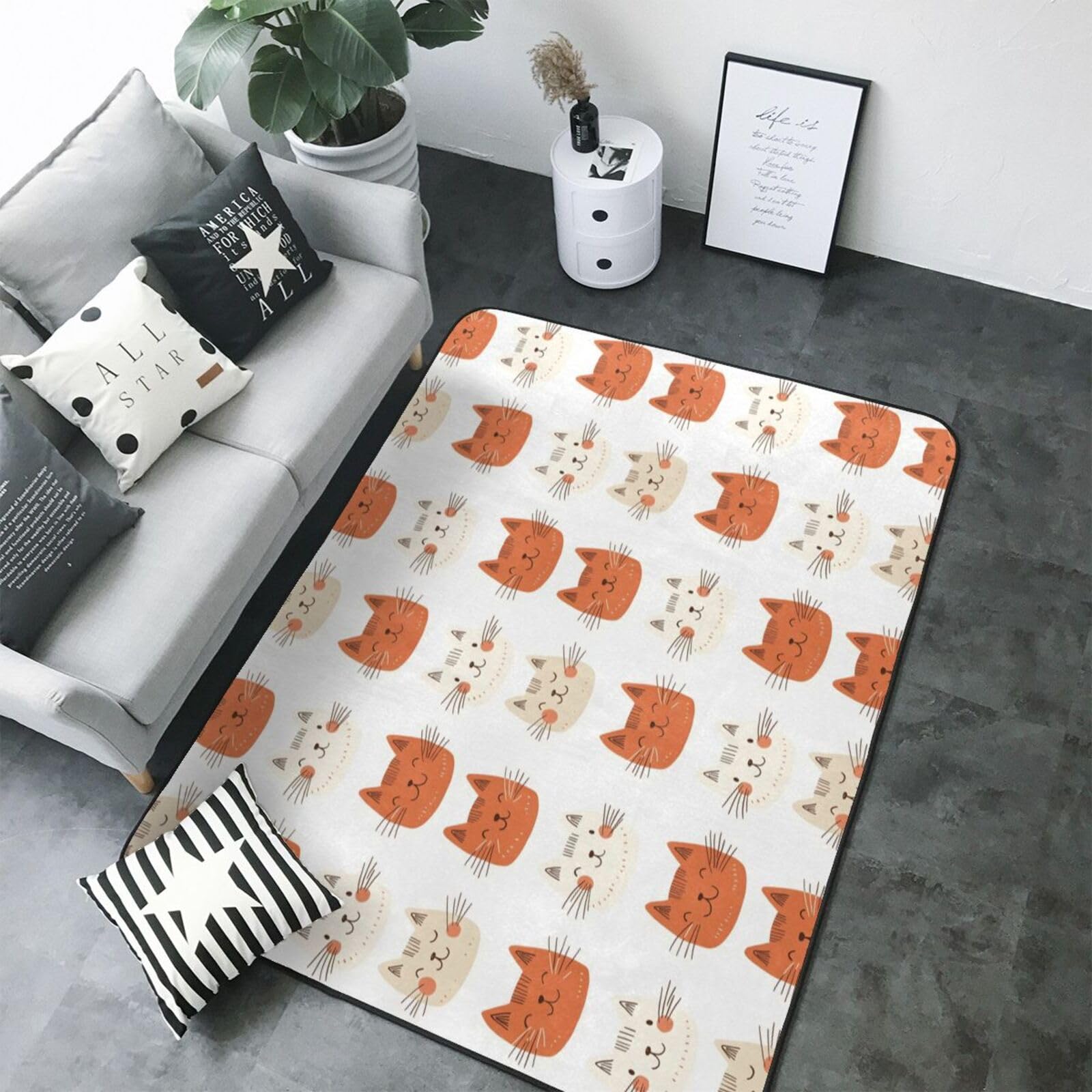 Grand tapis pour salon doux au toucher avec finitions soignées imprimé chats