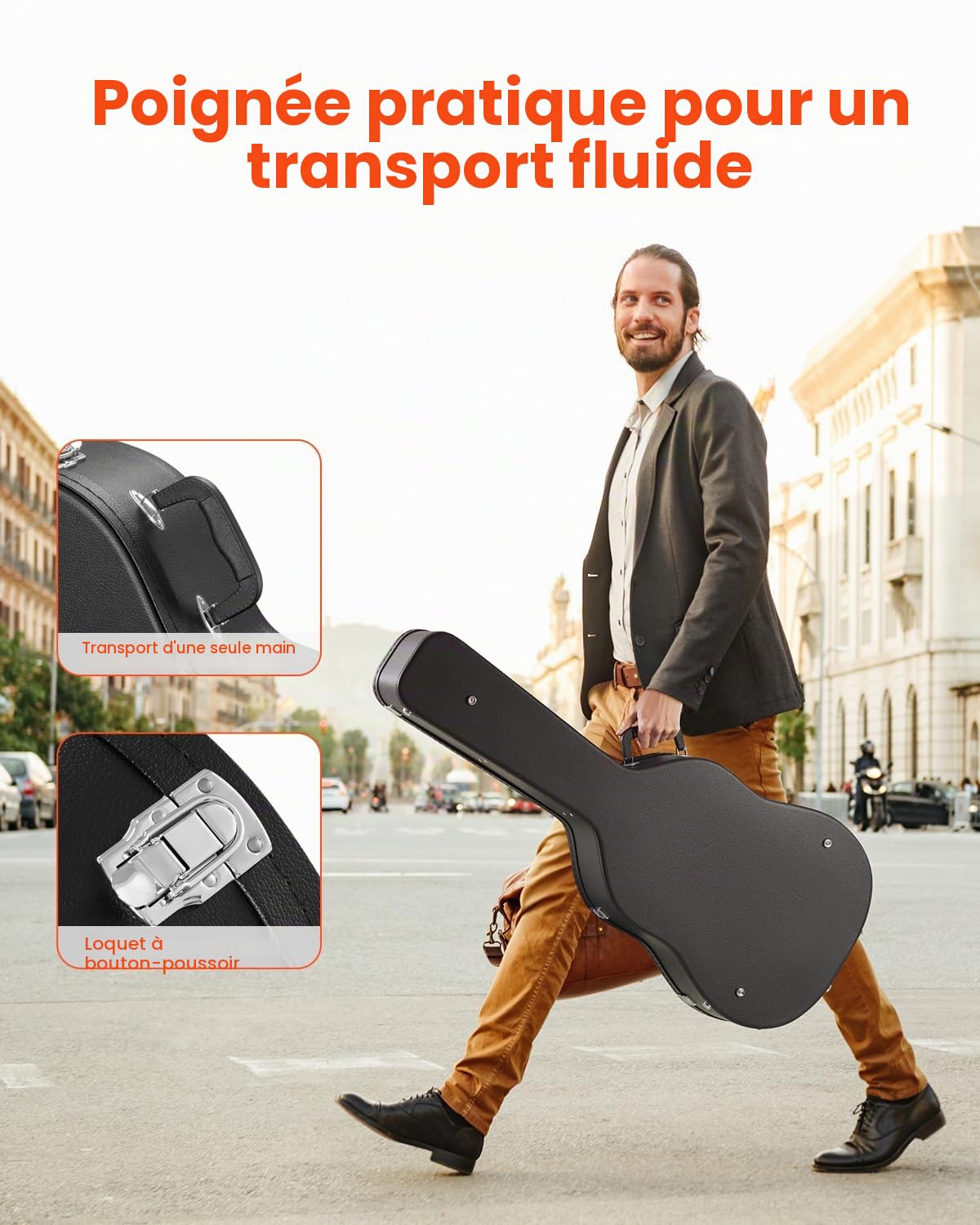 VEVOR Étui Guitare Acoustique Rigide Forme Gourde 1100 mm avec Verrouillage Clés, Poignée, Rembourrage PVC, Doublure Souple, Résistants à l'Eau, pour Guitares Acoustiques de 39-41 po 99-104 cm, Noir