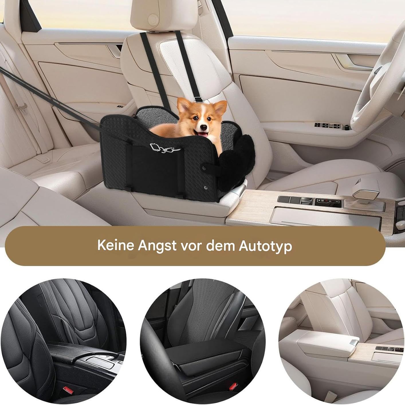 Siège Auto Chien pour Console Centrale Siège Pour Chiens Jusqu'à 6 Kg | Coussin de Transport Pliable et Portable pour Poussette Extérieur Arrière de Voiture