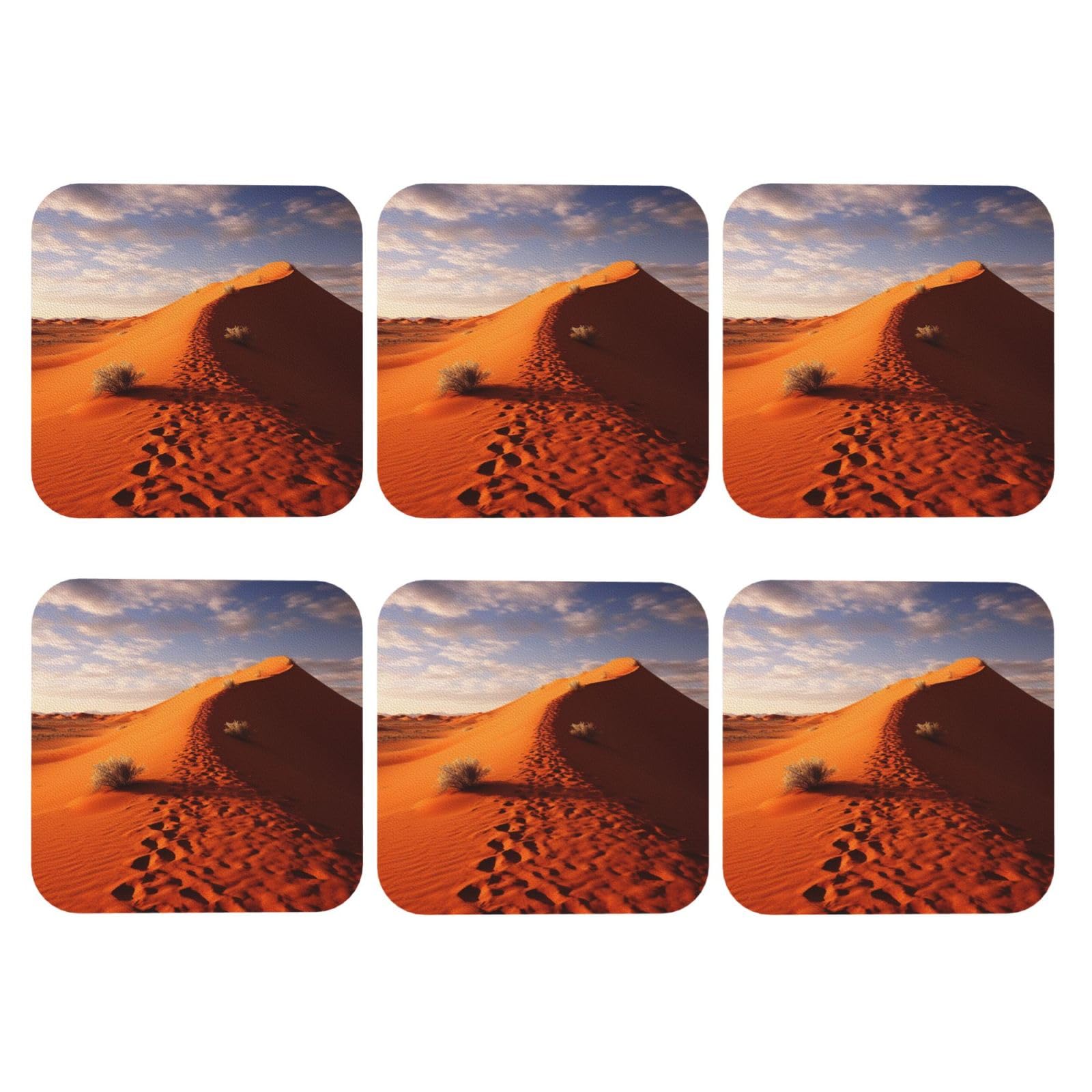 6pcs Leather Coasters for Drinks, Desert Drink Coasters for Tabletop Protection, 4" Cup Coasters for Coffee Table Decor, Non-Slip Drinking Cup Mat for Hot Or Cold Drink