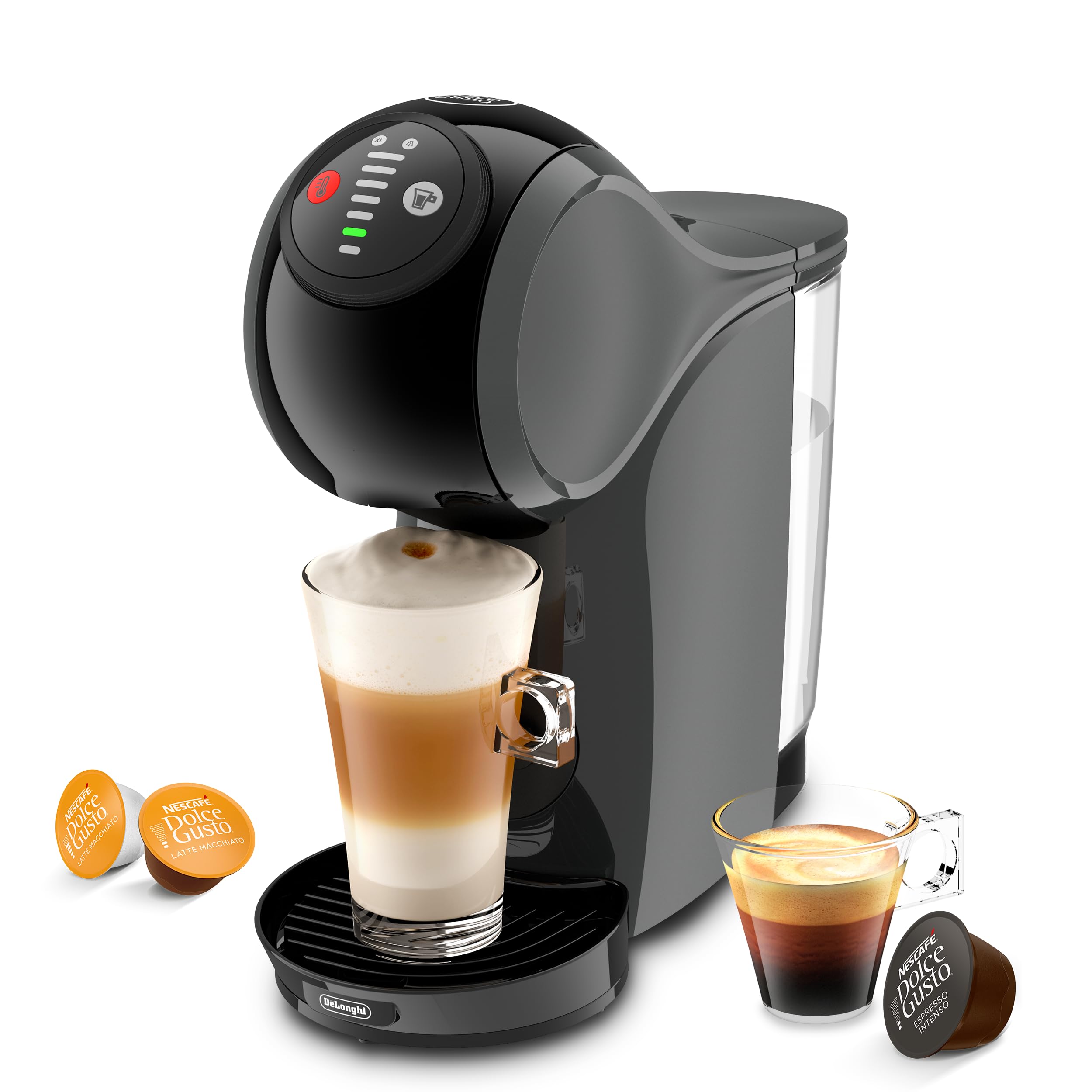 NESCAFÉ DOLCE GUSTO De'Longhi Genio S EDG226.A, Pod Coffee Machine, Compact Design, Adjustable Drink Size, 0.8L Removable Water Tank Black & Grey Modern