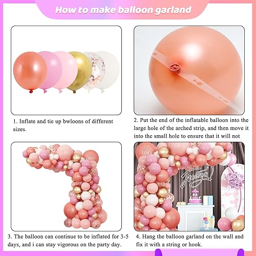 Miniatura 7 de RUBFAC 147 globos de oro rosa, guirnalda de arco de globos dorados y rosas y globos de confeti rosa, kit de arco de guirnalda para despedida de