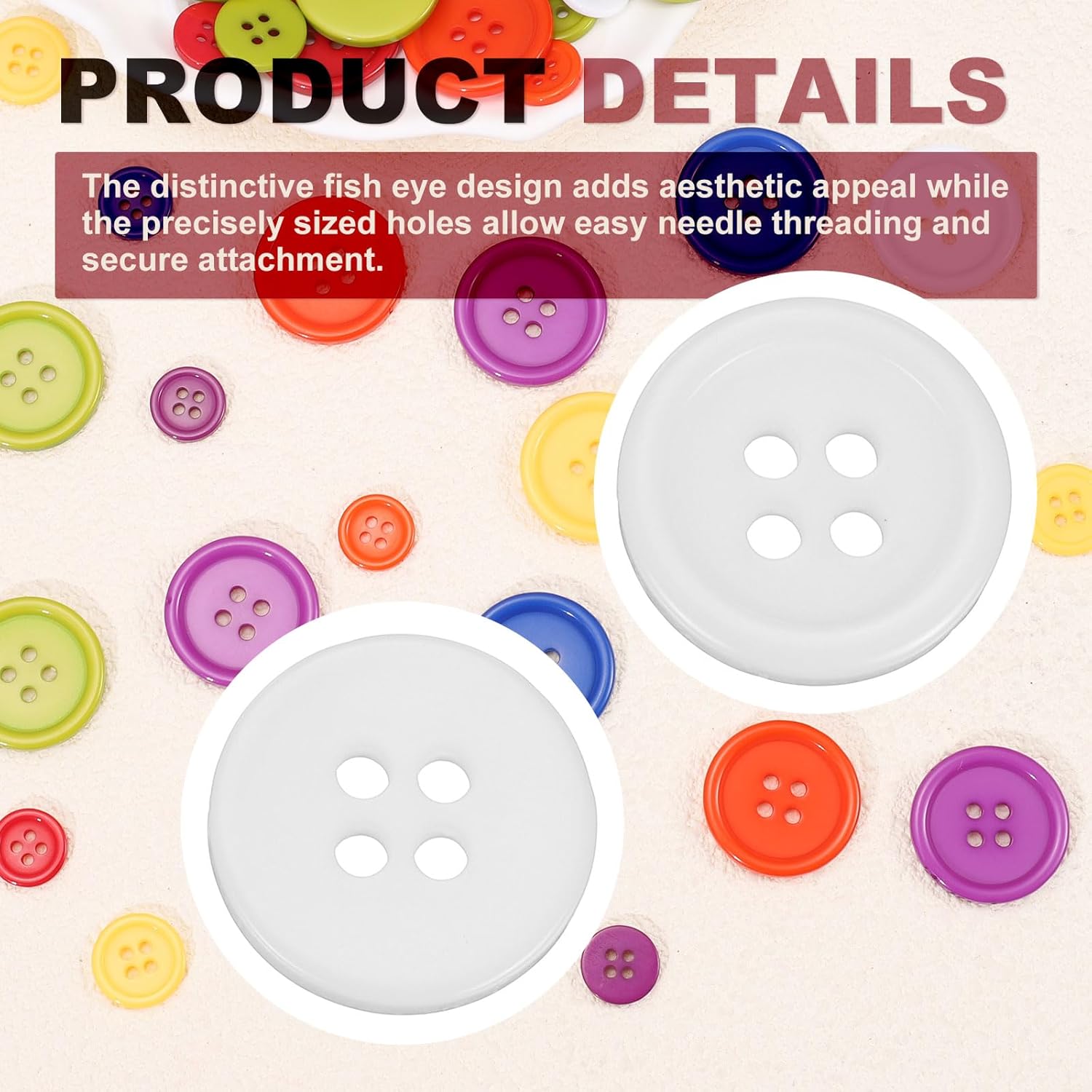 PATIKIL 50Pcs 24L 4-Hole Resin Sewing Buttons for Crafts, 15mm 3/5" Round Clothing Fastener Round Resin Buttons for DIY Sewing Clothes Fabric Pants Dress Skirt Crafts Replacement, White - Image 3