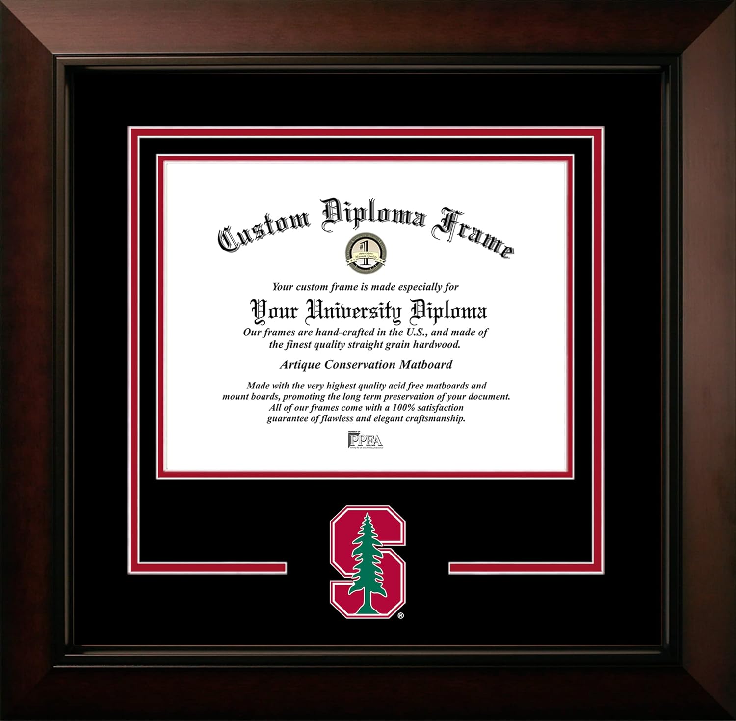 Campus Images Stanford Cardinals 11w x 8.5h Legacy Black Cherry Spirit Logo Diploma Frame