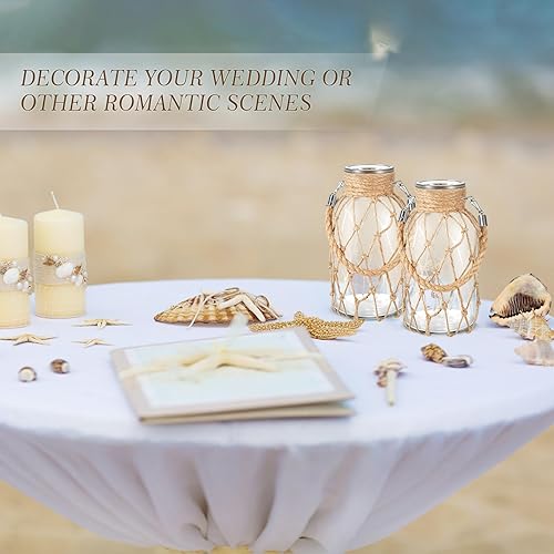 Miniatura 2 de Juego de 2 jarrones de cristal de flores secas de 7.9 x 4 pulgadas, jarrón de mimbre para decoración costera para mesas de boda, hogar, rústico,