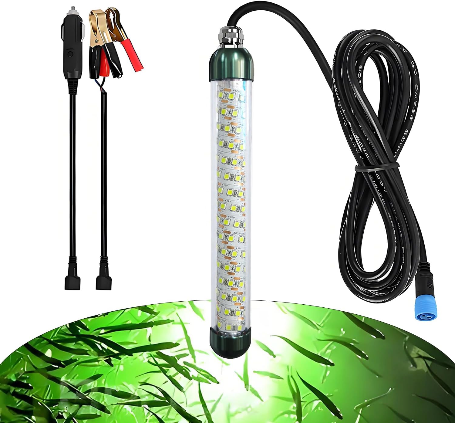 Outdoors Underwater Fishing Lights, Super Bright 12V 30W/70W/100W 6000-12000LM IP68 Waterproof Green LED Fishing Light, Submersible Fishing Light for Night Fishing with 16.4ft Cord