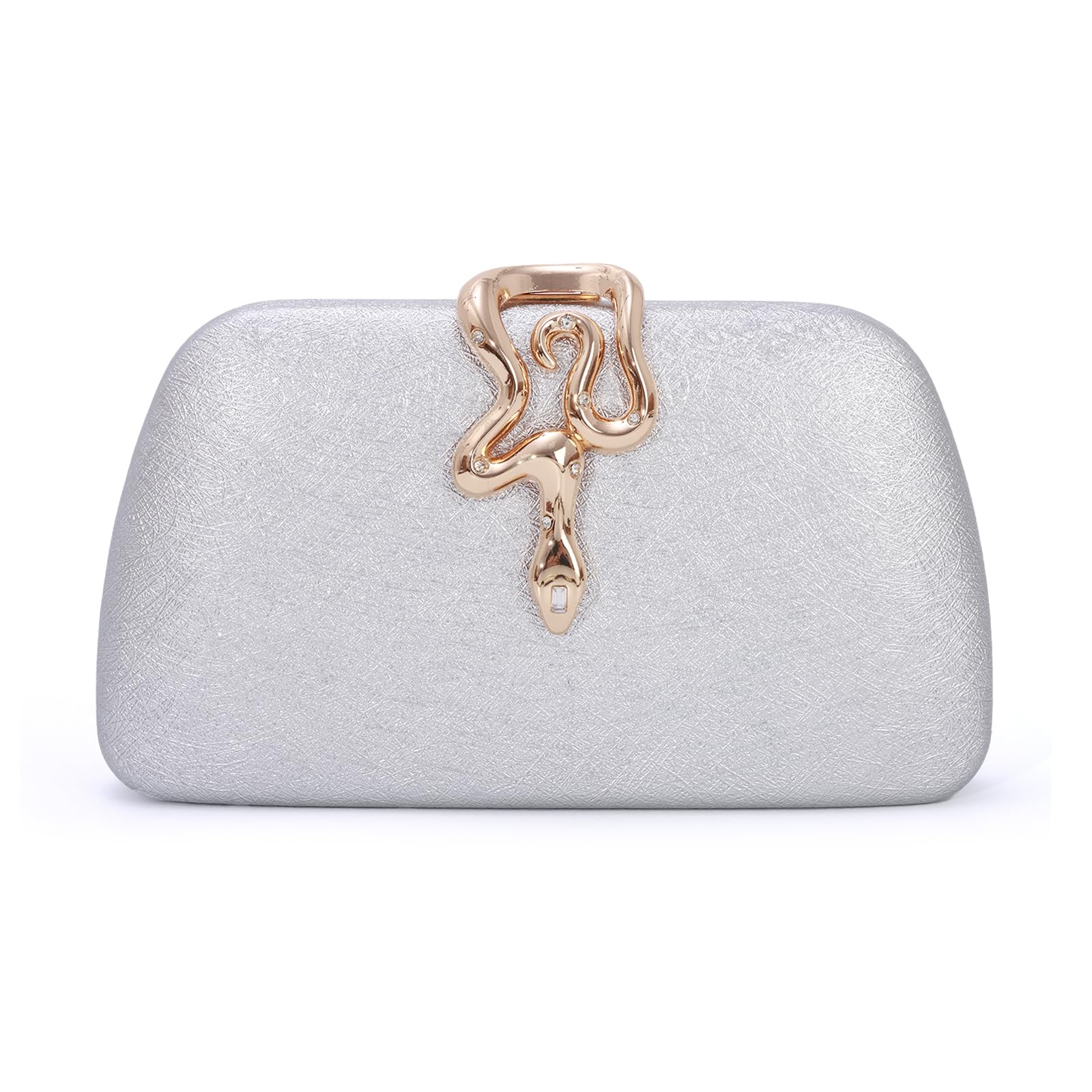 GOKTOW Glitter Hard Shell Clutch Purse - Gold Snake Accent Evening Bag for Women Formal Weddings Proms Parties​