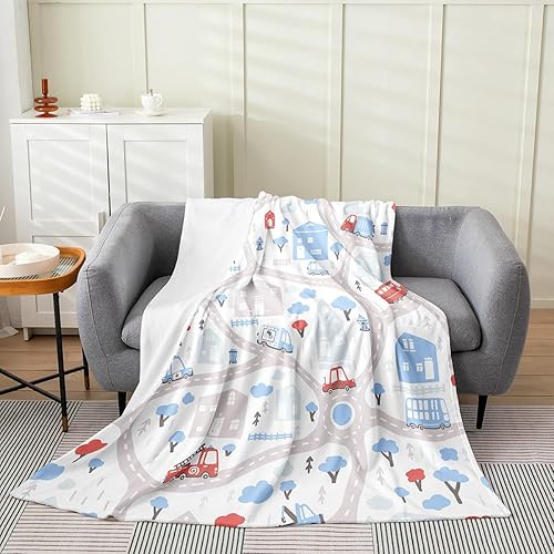 Miniatura 1 de Manta de forro polar con diseño de caricaturas de ciudad, suave y acogedora, manta de franela para niños, mujeres y adultos, manta mullida de