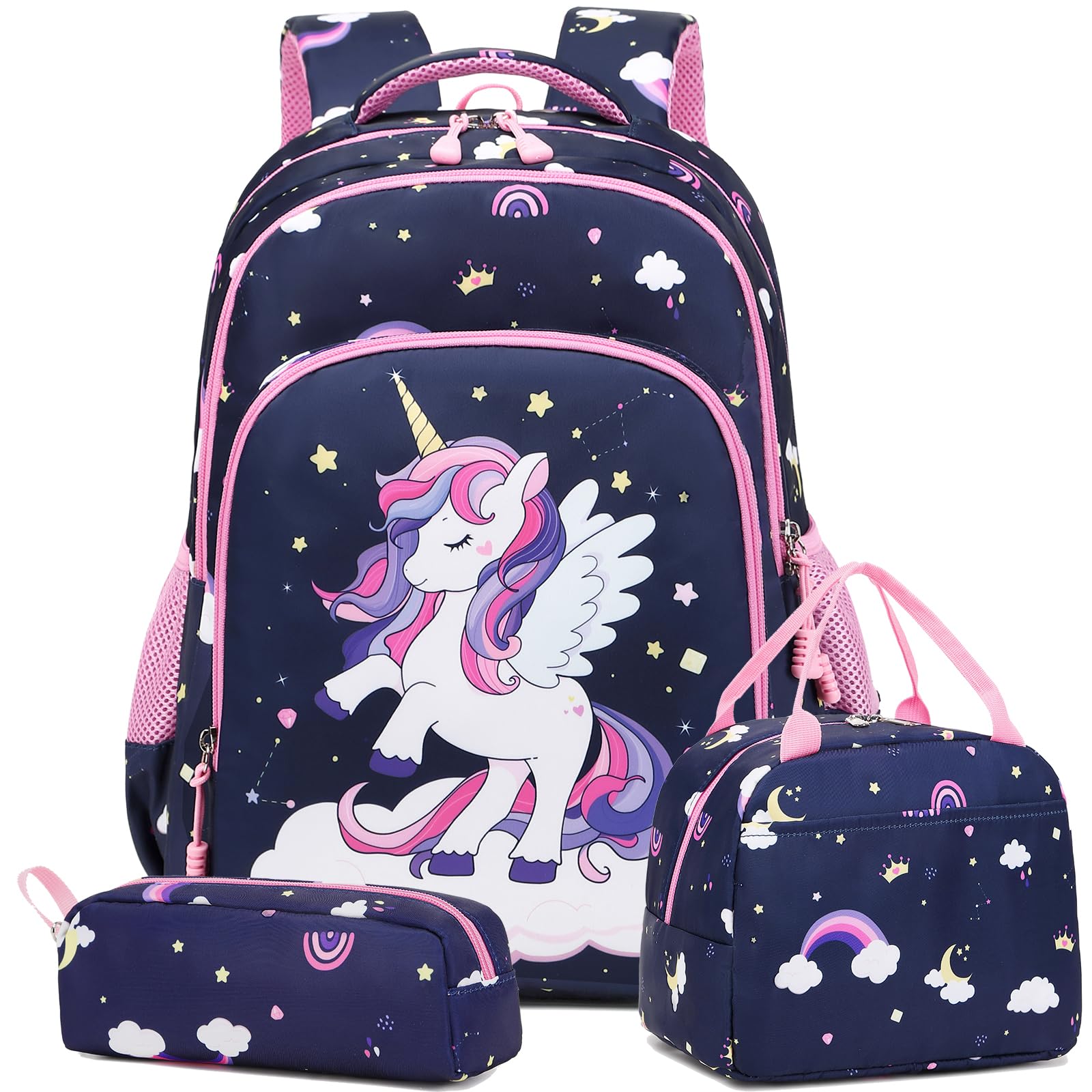 Kimwadalh Cartable Fille Primaire Cartable Licorne Sac à Dos Fille Sac école Sacs à Dos Enfant Filles Sac Scolaire Sets + Isotherme Panier Repas + Trousse