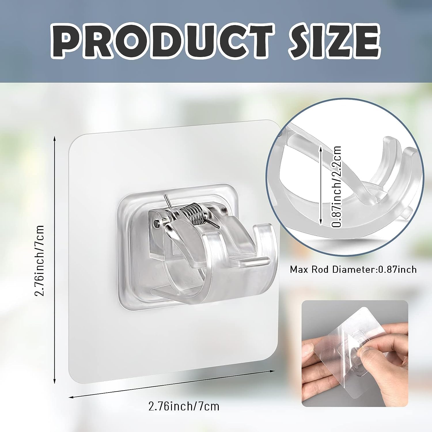 AARKRI SALES Heavy-Duty Wall Mount Rod Clamp Organizer for Curtain Rods, Shower Rods, and Cleaning Tools - No Drill, Waterproof, Easy Installation for Home & Bathroom - Set of 8 4