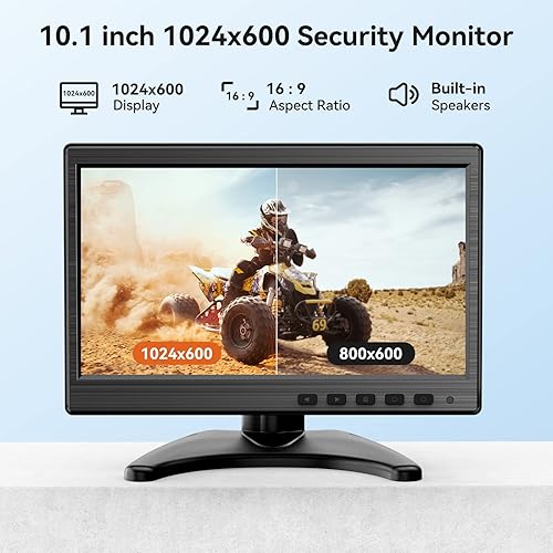 Miniatura 2 de Monitor de 10.1 pulgadas, monitor LCD IPS de 1024 x 600, pantalla CCTV de seguridad de 10 pulgadas con interfaces HDMI, VGA, BNC, RCA para el hogar,