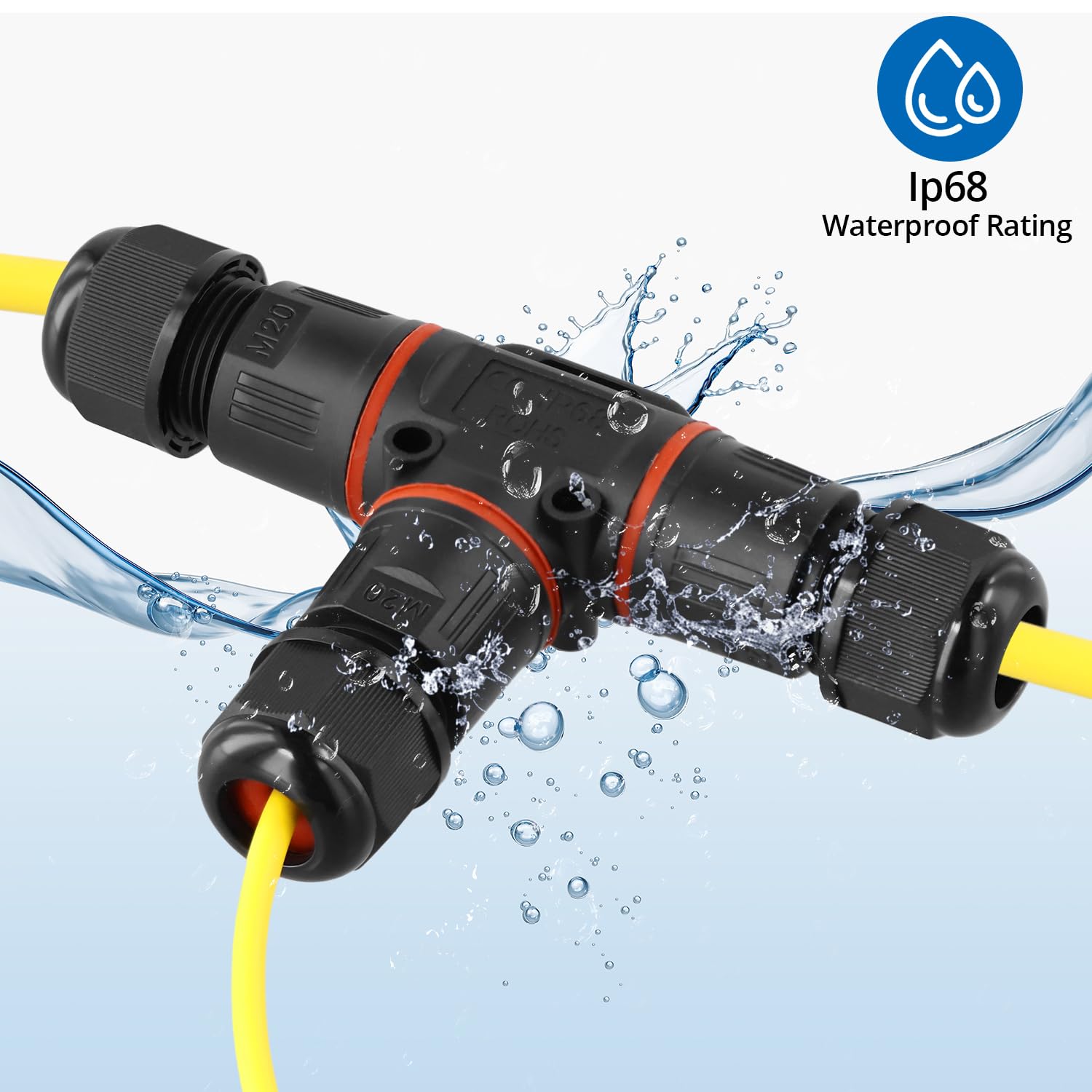 QWORK® 4 Pack IP68 Waterproof Junction Box, 3-Way Cable Connector, T-shape cable connector, Suitable for 3-12mm Cables - Image 2