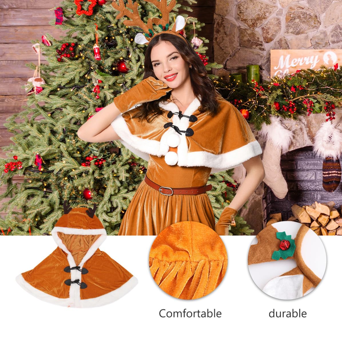 Beavorty Disfraz de Poliéster para Niña Vestido Rojo de Cosplay Navideño Tela Cómoda y Cálida Adecuado para Fiesta y Ambiente Navideño Fiesta Ambiente