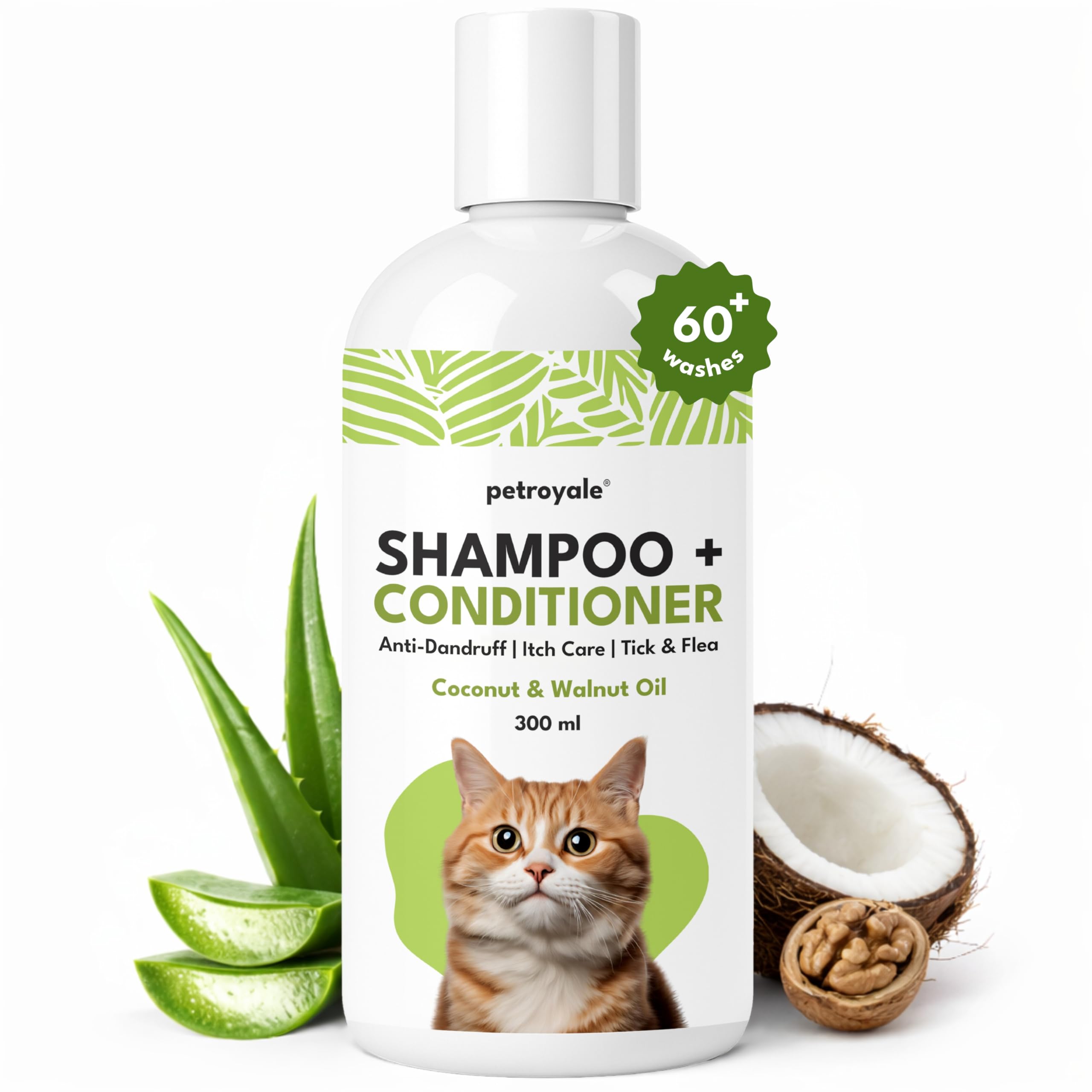 2-in-1 Shampoo + Conditioner for Cats - Anti-Tick & Flea - Dandruff Control - Itch Relief - Cat Shampoo with Coconut, Walnut & Aloe Vera for Healthy Skin & Coat - 300ml-image-9