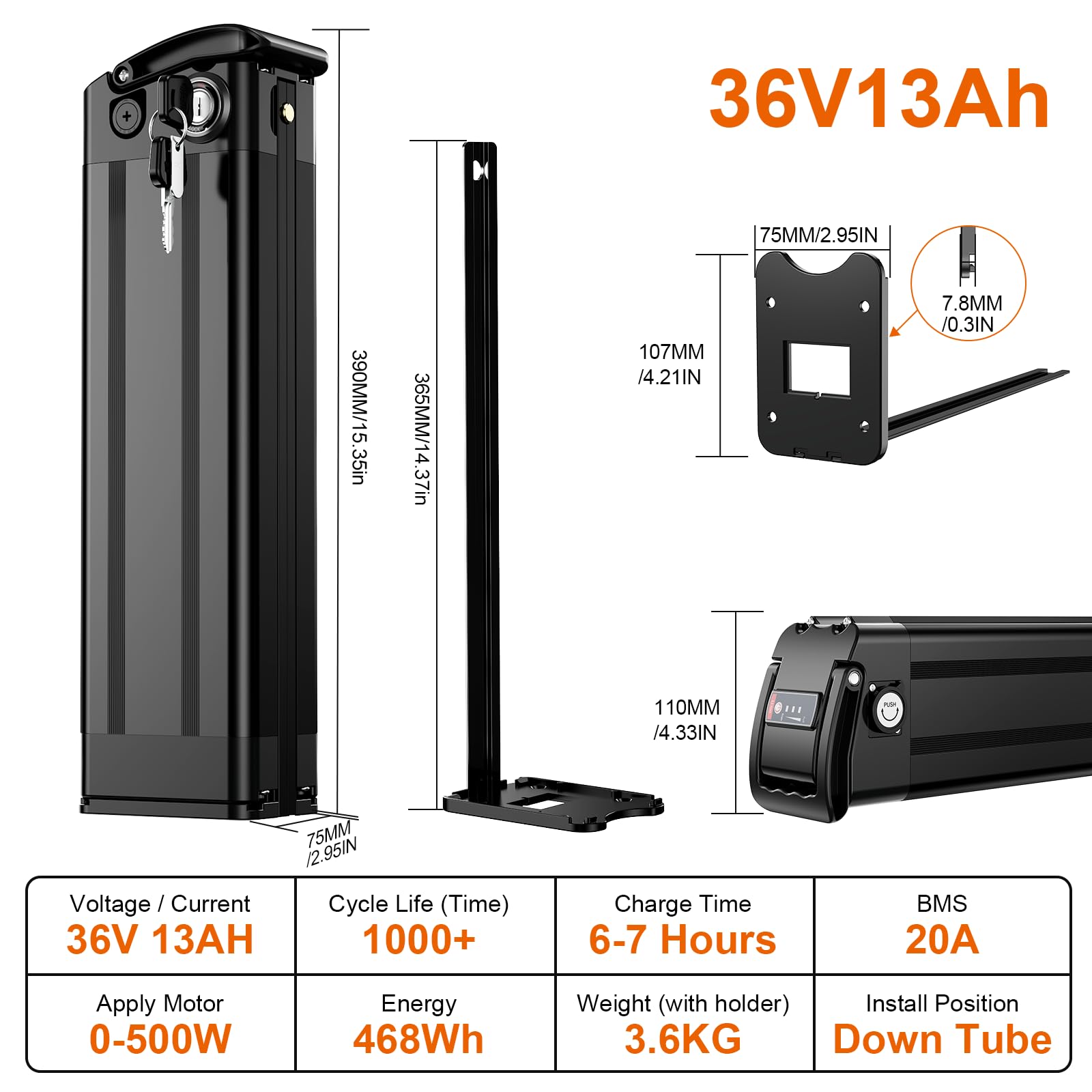 Batterie de vélo électrique 36v 13Ah pour Moteurs 36V 250W 350W 500W – Batterie Lithium-ION Ebike pour MiFa Rex Prophete Aldi Bike - Litio Batterie Ebike (36V 13Ah(0-500W))