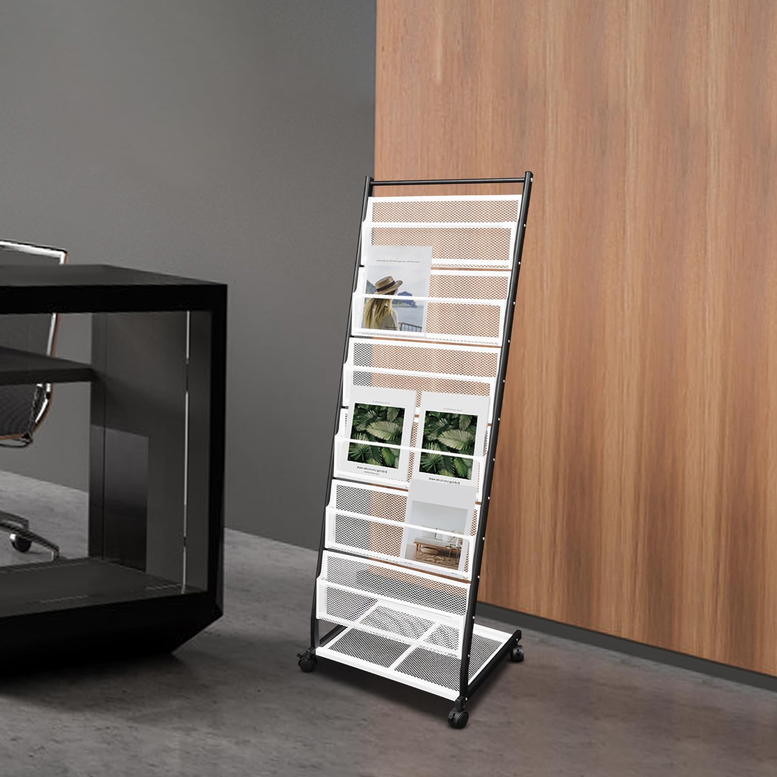 Espositore con opuscoli a 6 livelli, porta riviste su piedi con ruote, supporto per prospetto, cataloghi, riviste e giornali, per negozio Home Office Exposition