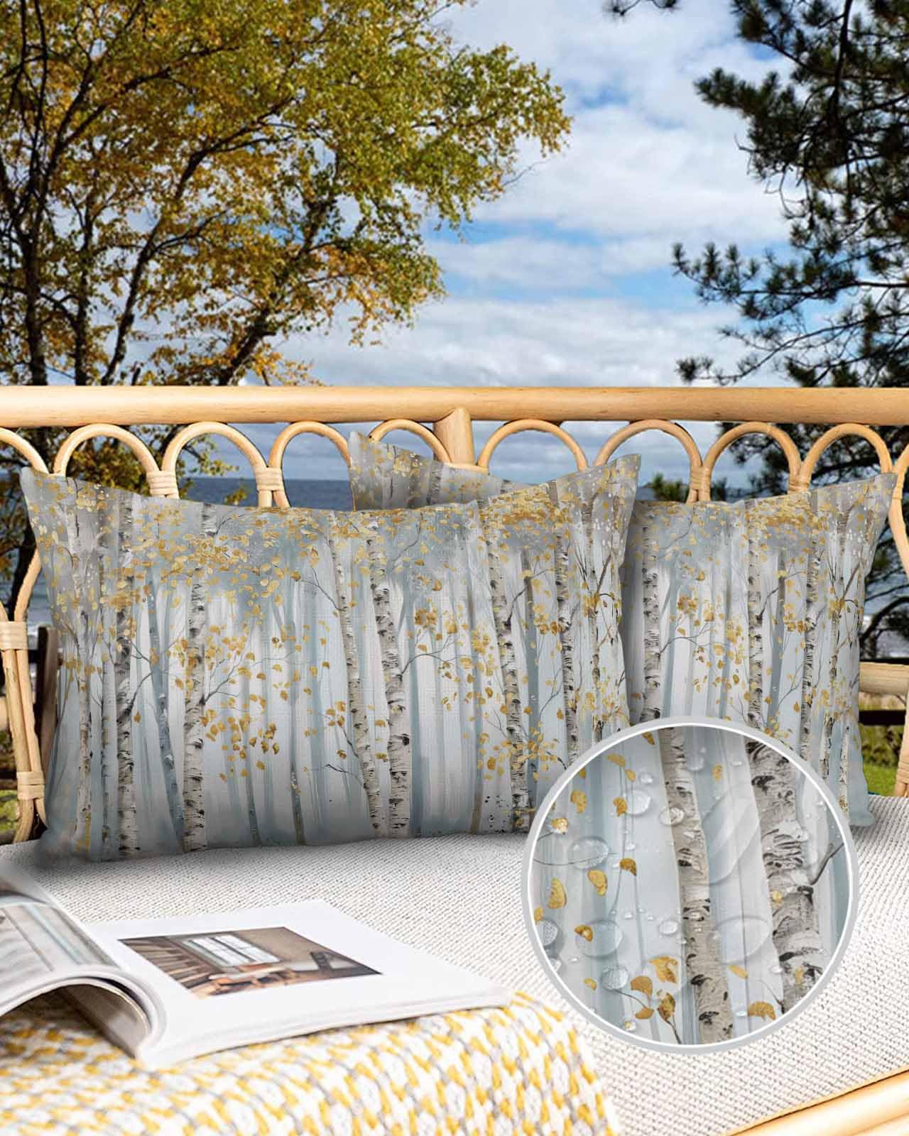 Modern Impressionist Tree Outdoor Pillow Cover 12x20 Inch Cushion Sham Case,Waterproof Decorative Lumbar Throw Pillowcase for Outside Garden Patio Porch Couch Chair Abstract Oil Painting Yellow Gray