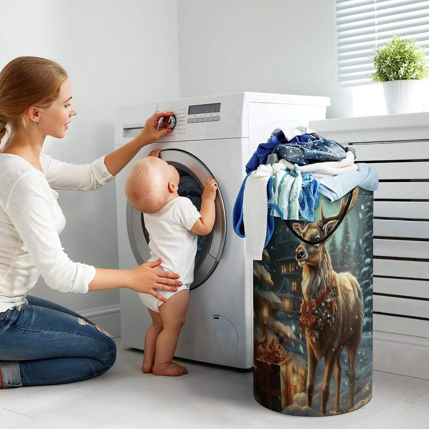 Christmas Gift ReindeerLarge Capacity Laundry Basket Foldable Handheld Storage Basket Holds Clothes And Toys Essential for Every Home