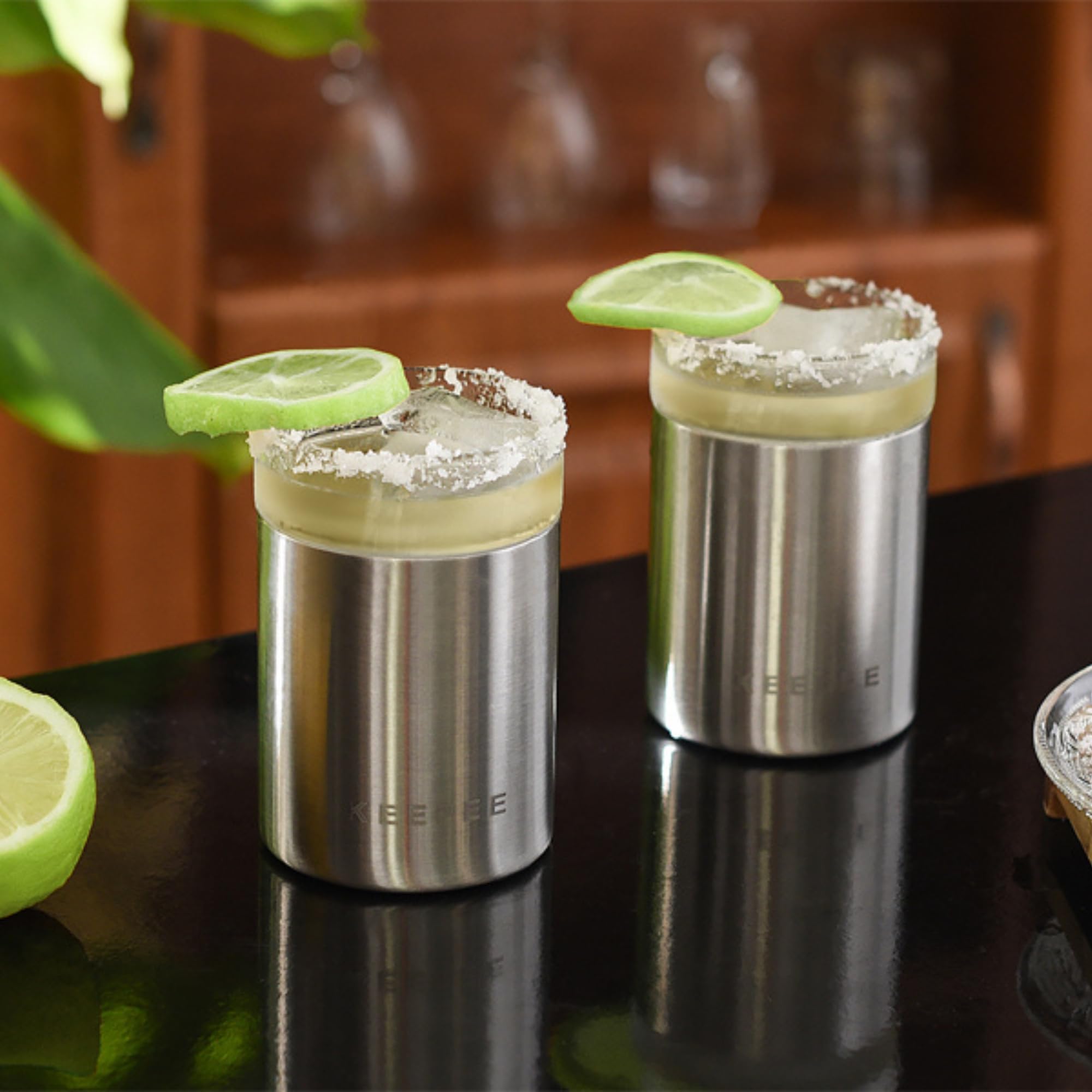 Vaso de whisky con base de acero inoxidable aislada al vacío, juego de 2, vaso aislado con inserto de vidrio extraíble, vaso de bola baja estilo antiguo para margaritas, bourbon de 10 onzas