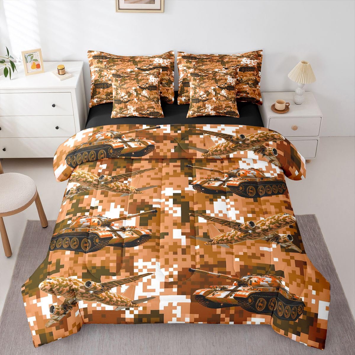 Erosebridal Camouflage Army Orange Comforter Set Queen Size 7 Pieces