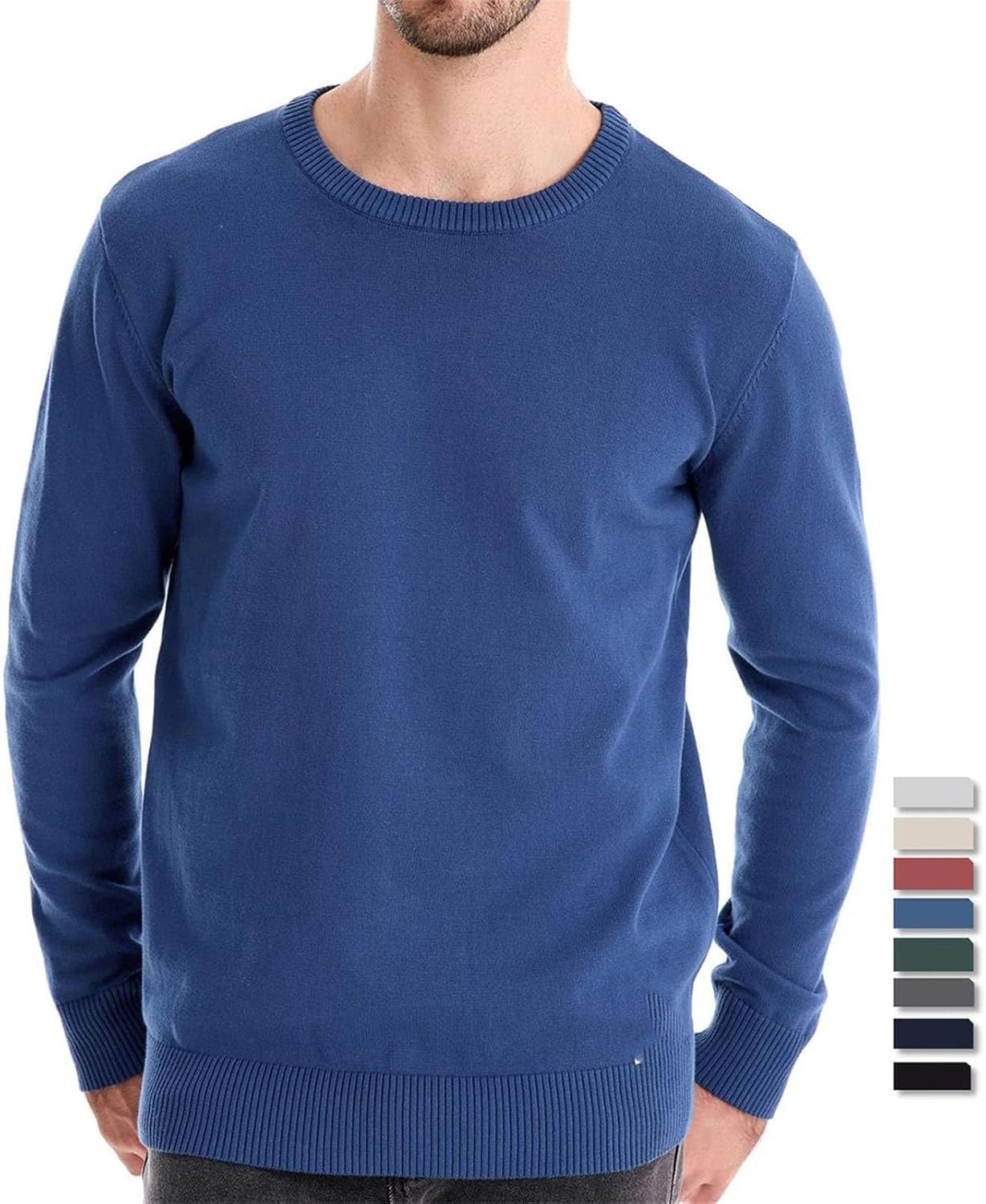 Men's Classic Cotton Sweater Soft Round Neck Pullover Warm Timeless Everyday Top