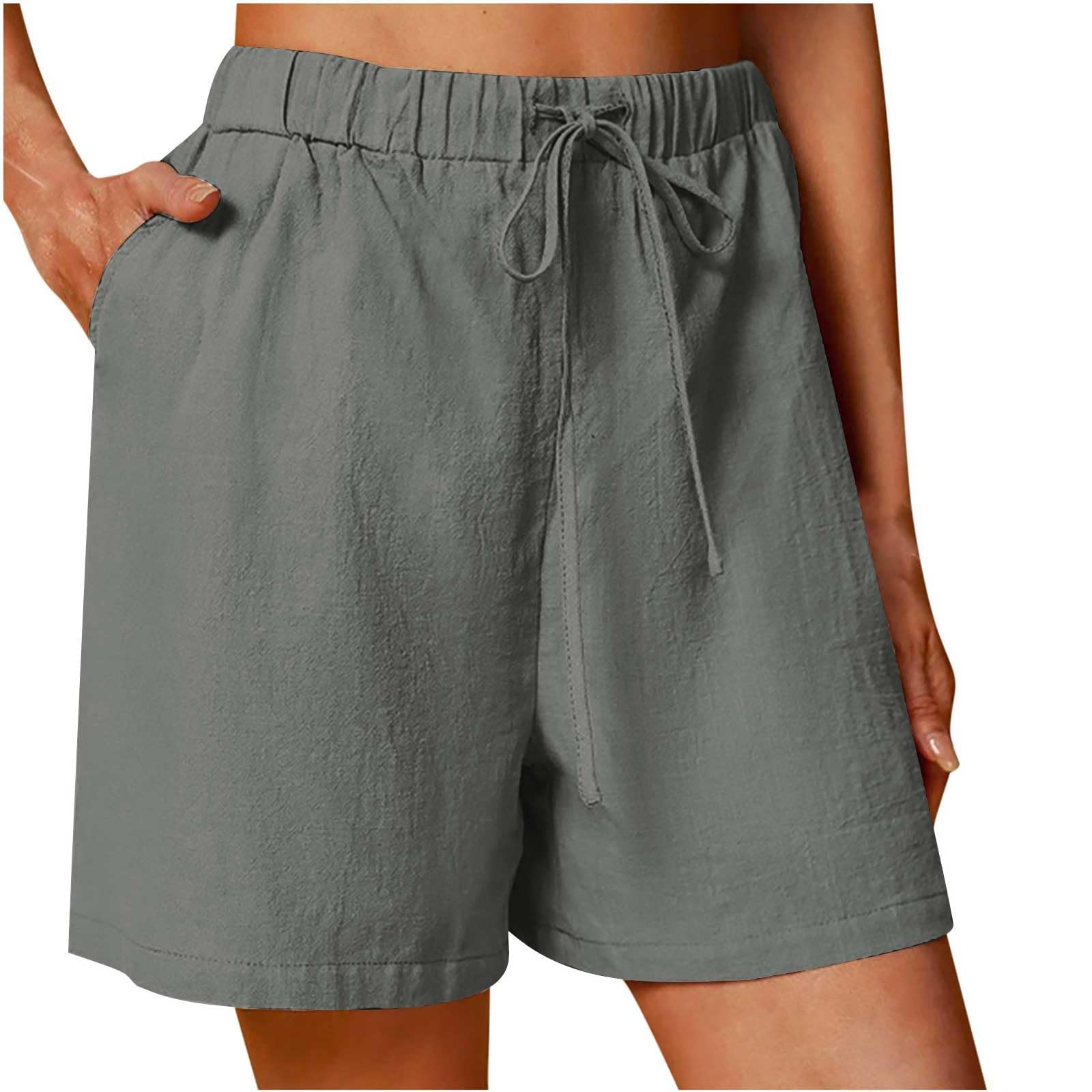 Women Casual Shorts Plus Size Drawstring Lightweight Comfy Elastic High Waist Shorts Summer Pull on Short with Pockets