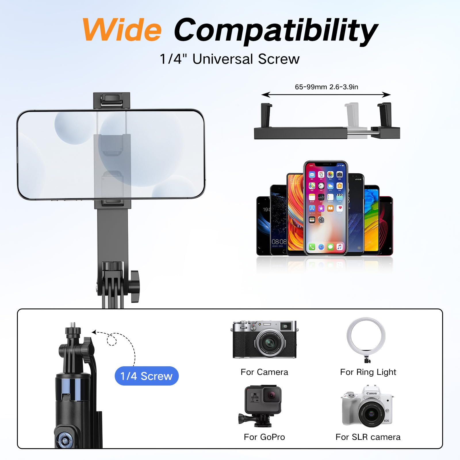 Treppiede per telefono da 70 pollici e bastone per selfie con luce, treppiede in metallo con telecomando wireless, treppiede portatile da viaggio per iPhone/Android e GoPro