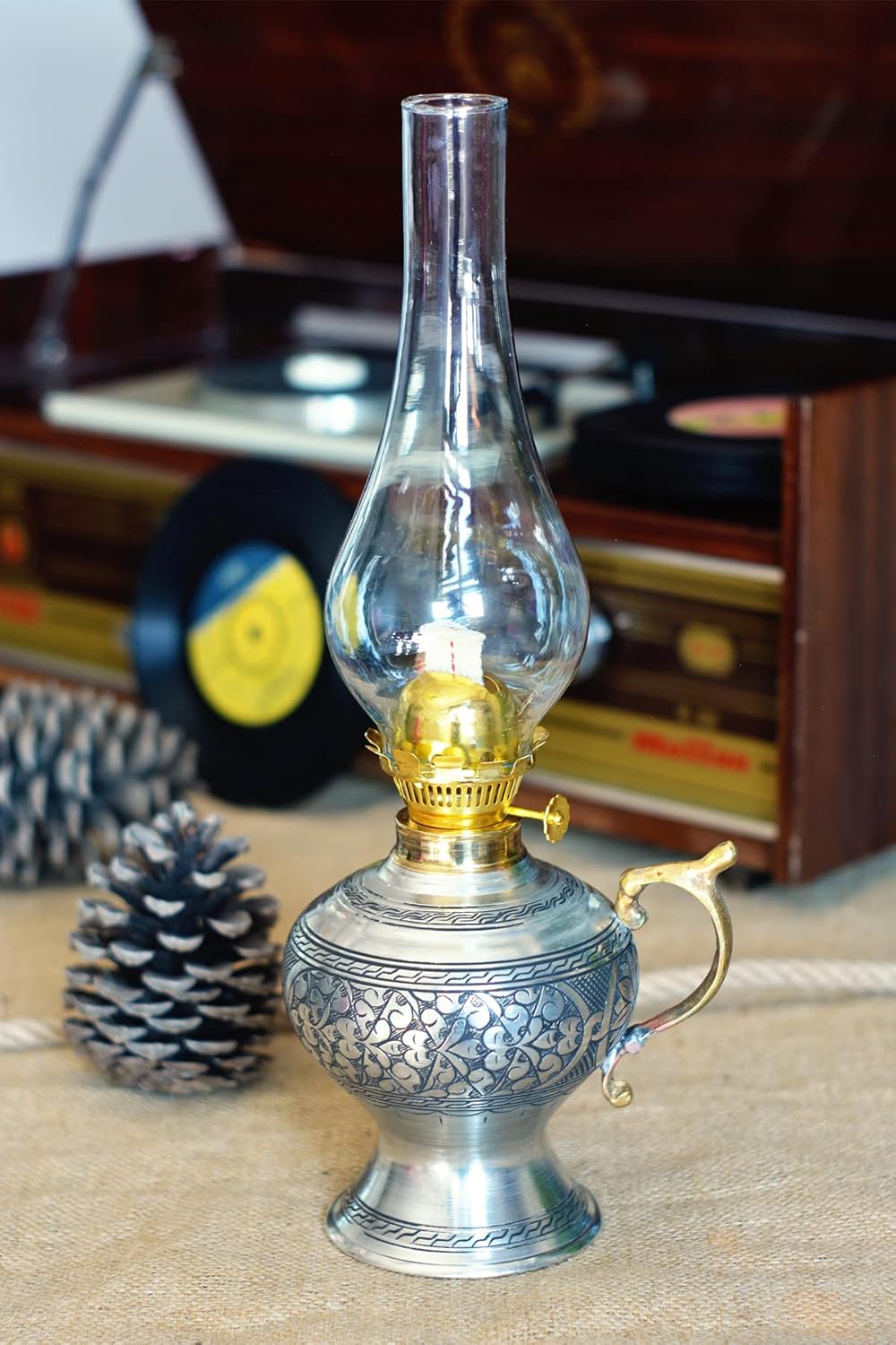 Decorative Copper Oil Lamp, Copper Lantern (Silver)