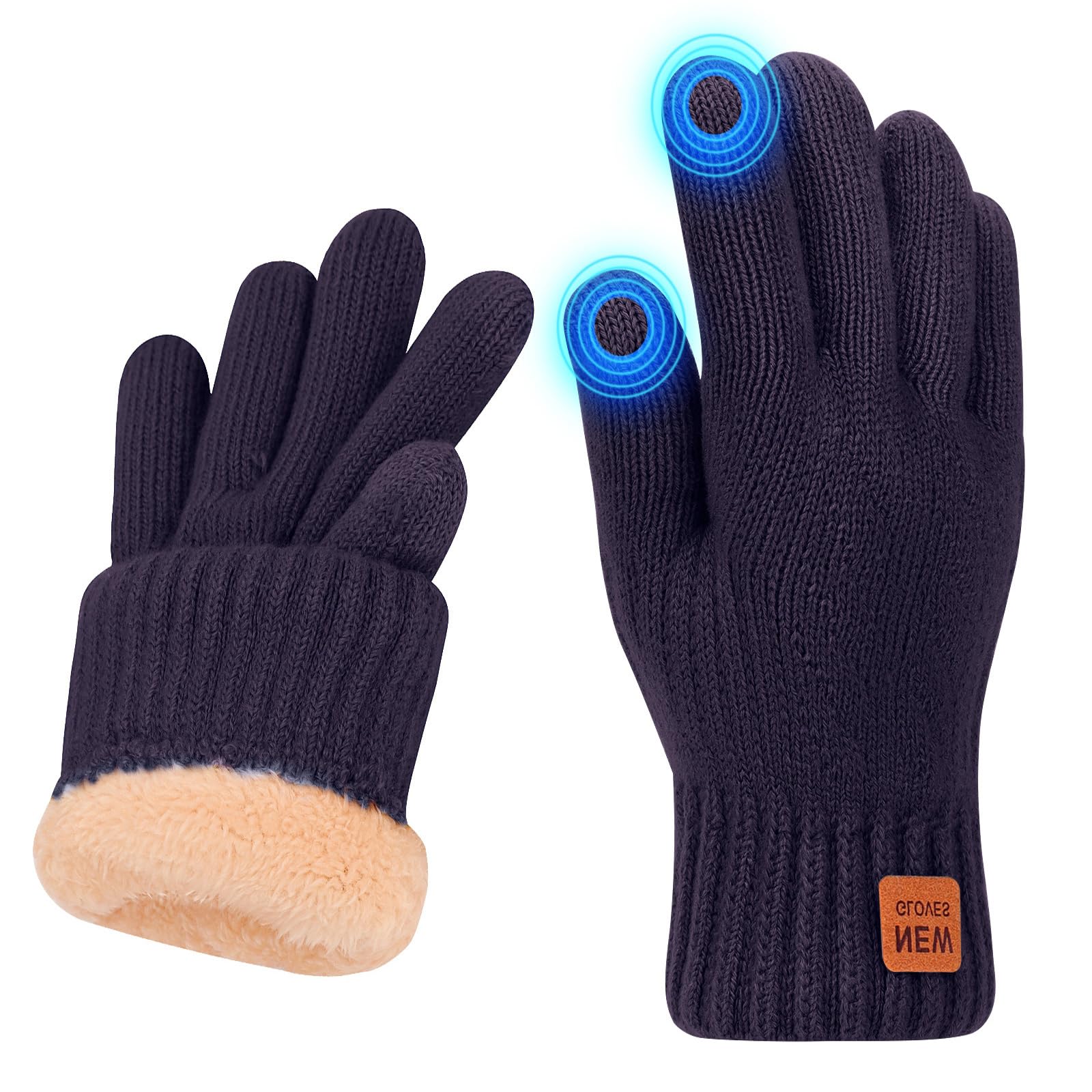 Risipu Women's Navy Winter Gloves For Men Thermal Touch Screen Gloves With Fleece Lining Soft Warm Knit Glove For Running Ski (Navy)